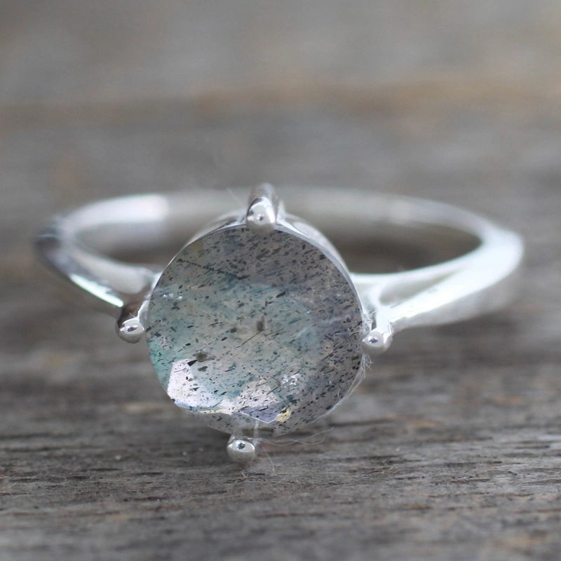 Handgefertigter Labradorit Solitär Ring 925 Sterling Silber Damen Ring Geschenk für Sie & Mama