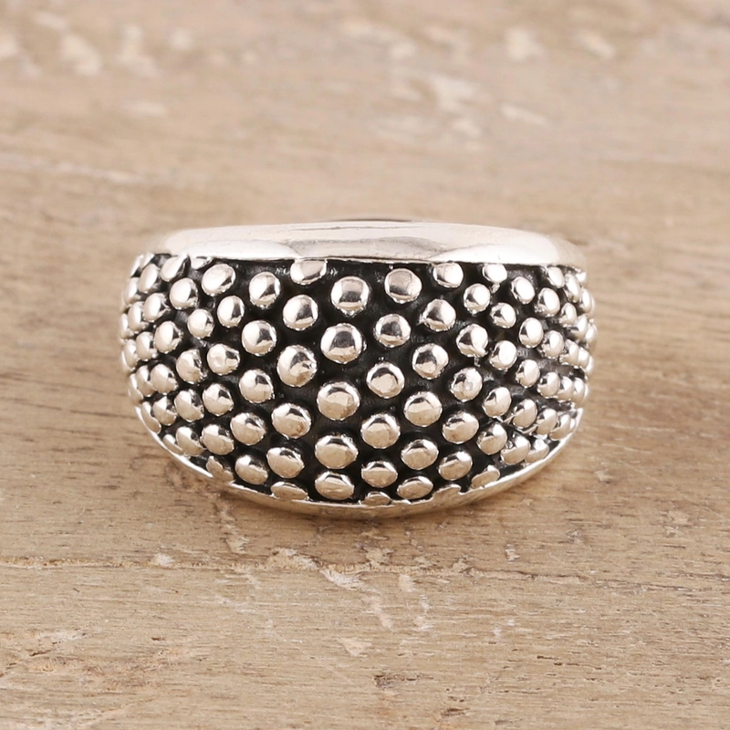 Gemusterter gewölbter Ring aus Sterlingsilber, handgefertigt aus 925er Sterlingsilber, Geschenk für Sie & Mama