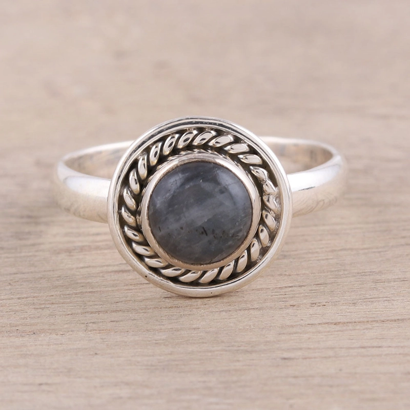 Runder Labradorit Sterling Silber Seildesign Handgefertigter Designer 925 Sterling Silber Ring Geschenk für Sie & Mama