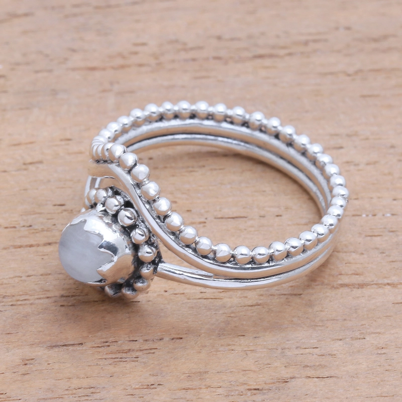 Handgemachter Dot Regenbogen-Mondstein-Ring 925 Sterling Silber Geschenk Für Sie & Mama