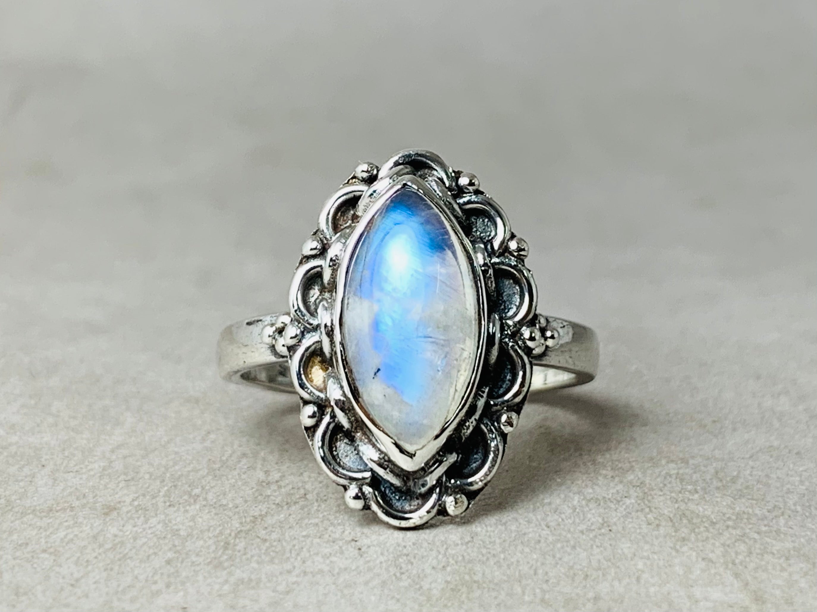 Marquis-Schliff Mondsteinring 925 Sterling Silber Zigeuner Boho Statement Ring Geburtstagsgeschenk Damenring