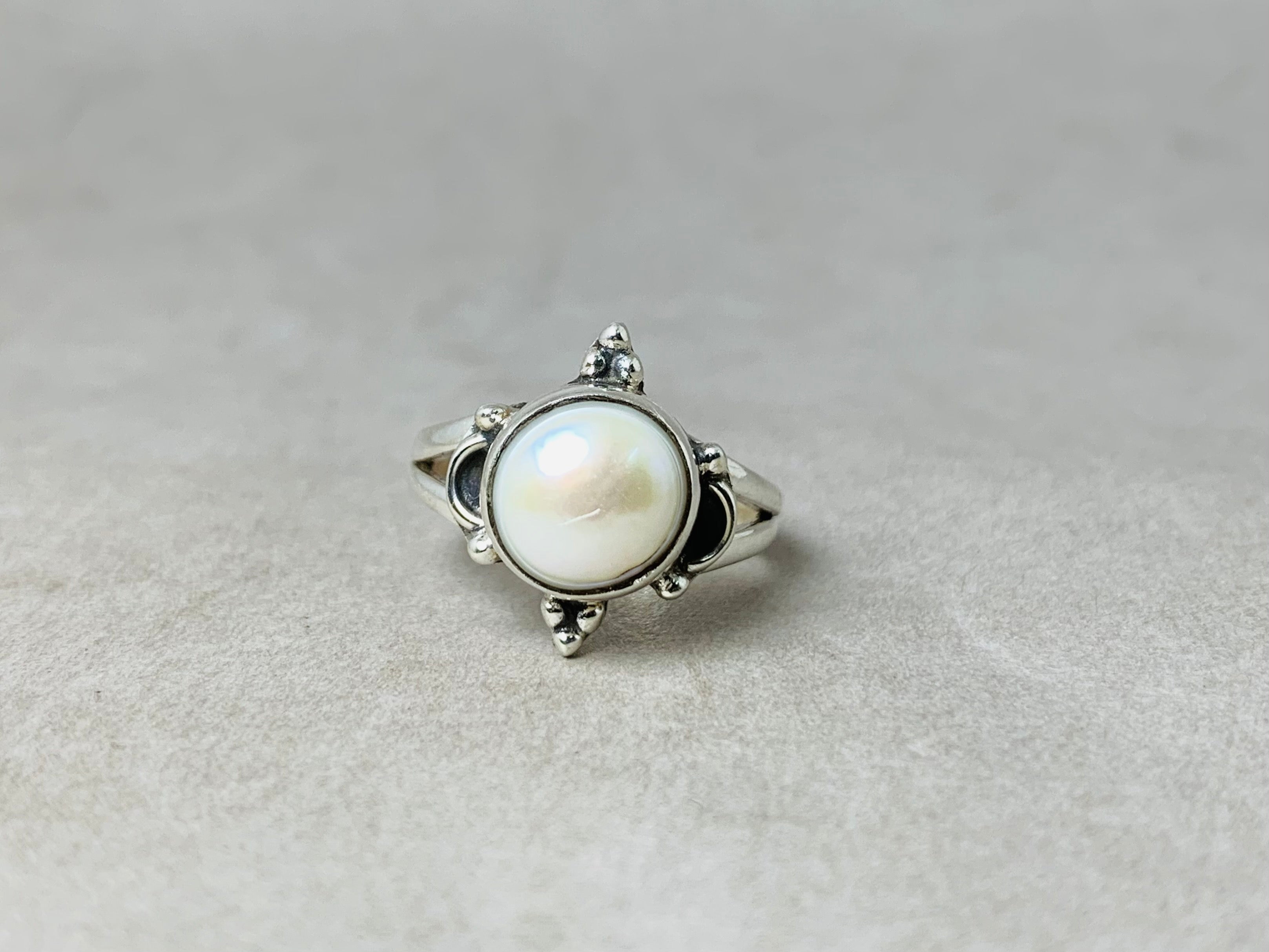 Perlenring 925 Sterling Silber Ring Statement Ring Minimalistischer Handgemachter Ring Einzigartiges Geschenk für Sie