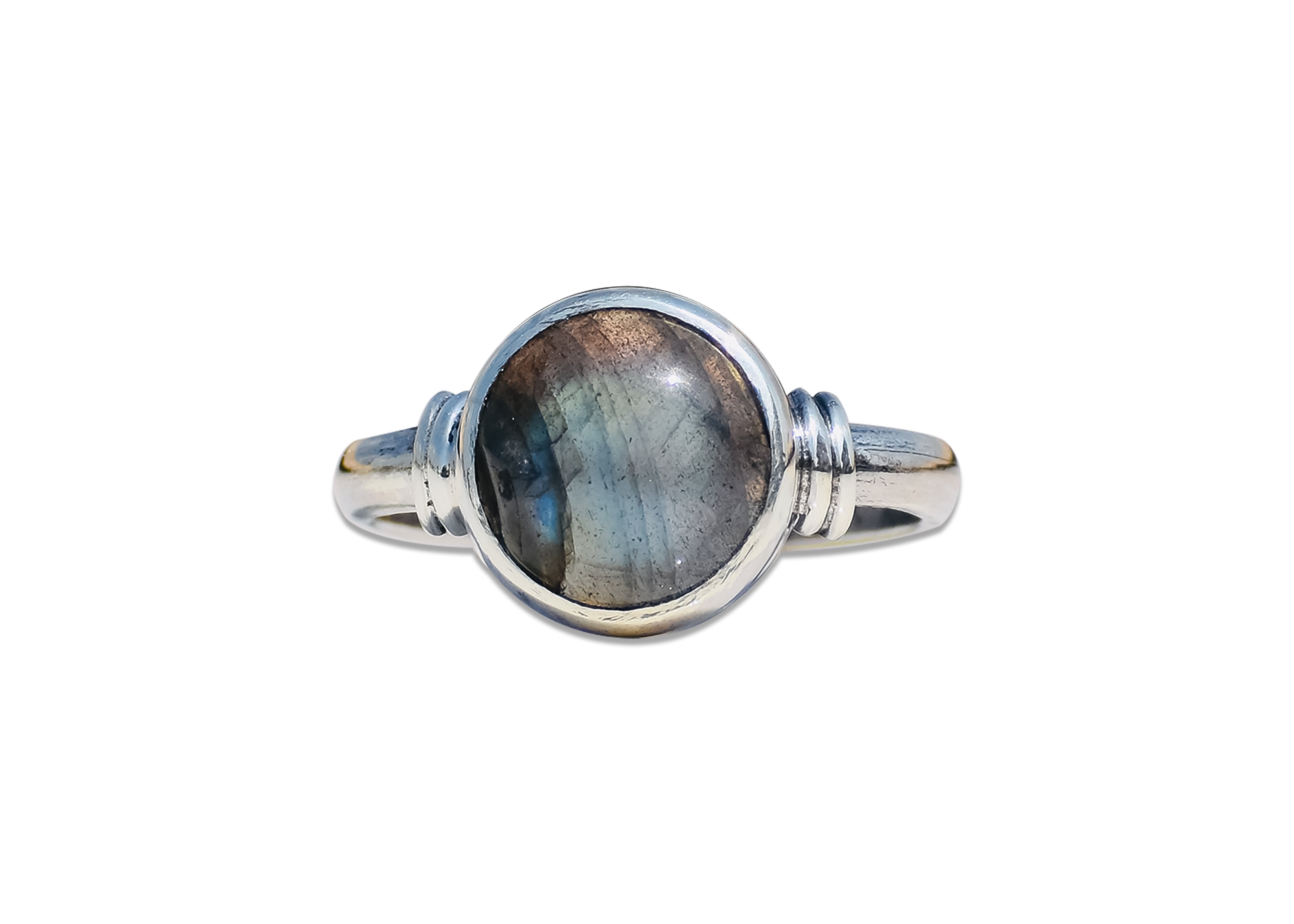 Runder Labradorit-Ring 925er Silberring Blauer Feuersteinring Stapelbarer Ring Natürlicher Labradorit-Ring für Frauen