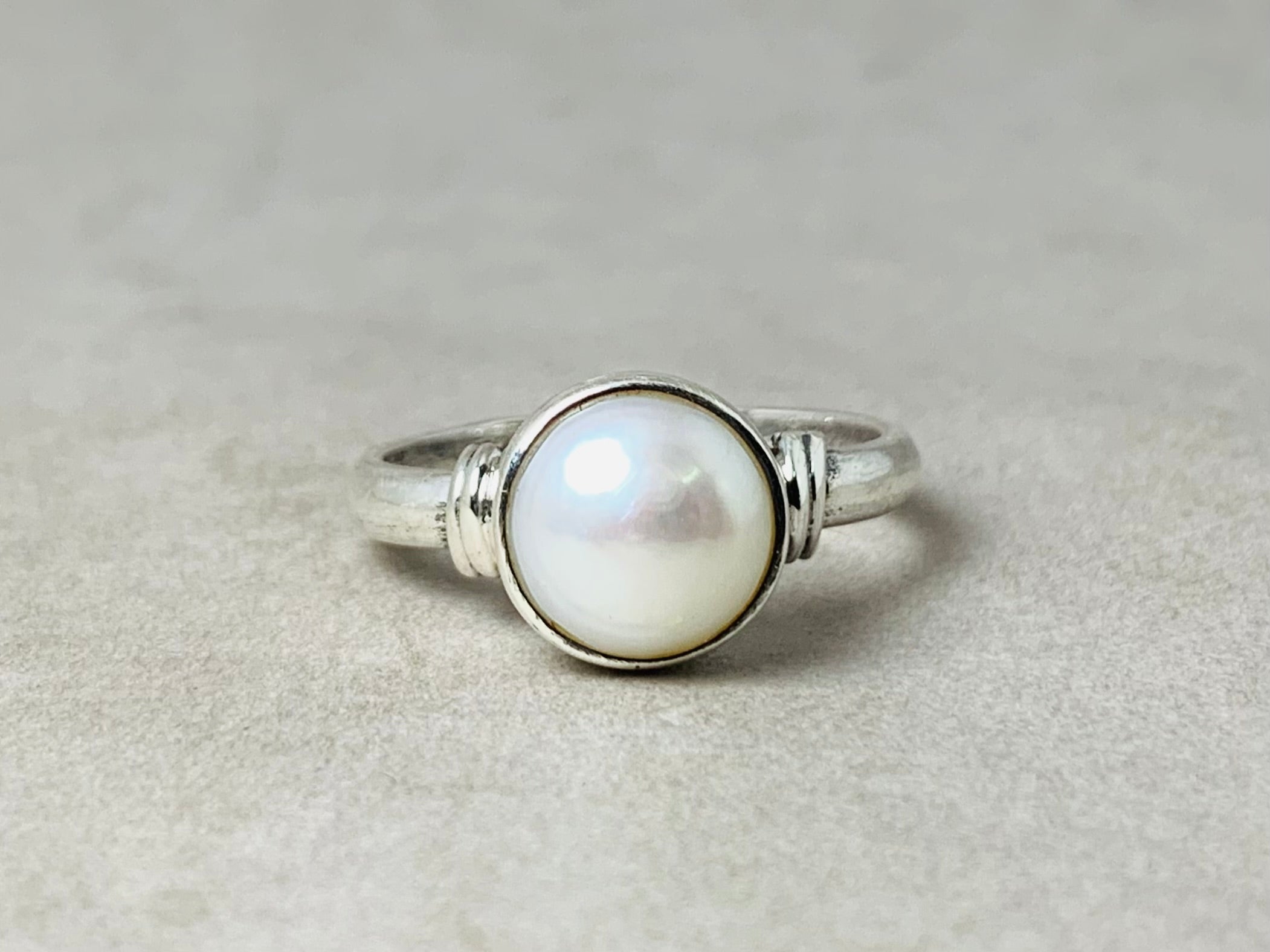 925 Sterling Silber Perlenring Geburtssteinring Handgemachter Ring Statement Ring Minimalistischer Ring Alltagsring