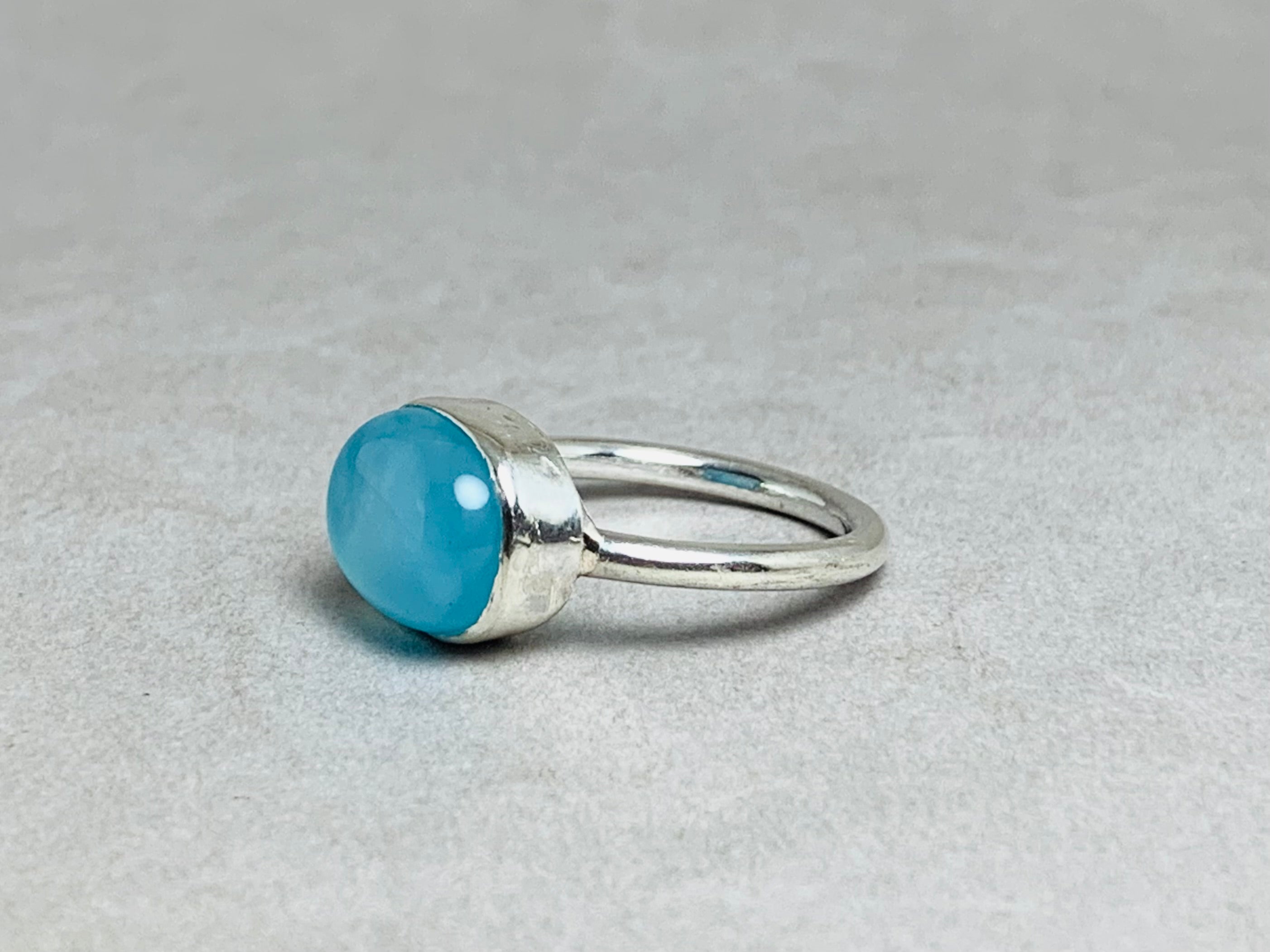Aqua Chalcedoon Ring 925 Sterling Zilveren Ring Boho Maart Geboortesteen Ring Blauwe Chalcedoon Handgemaakte Zilveren Ring