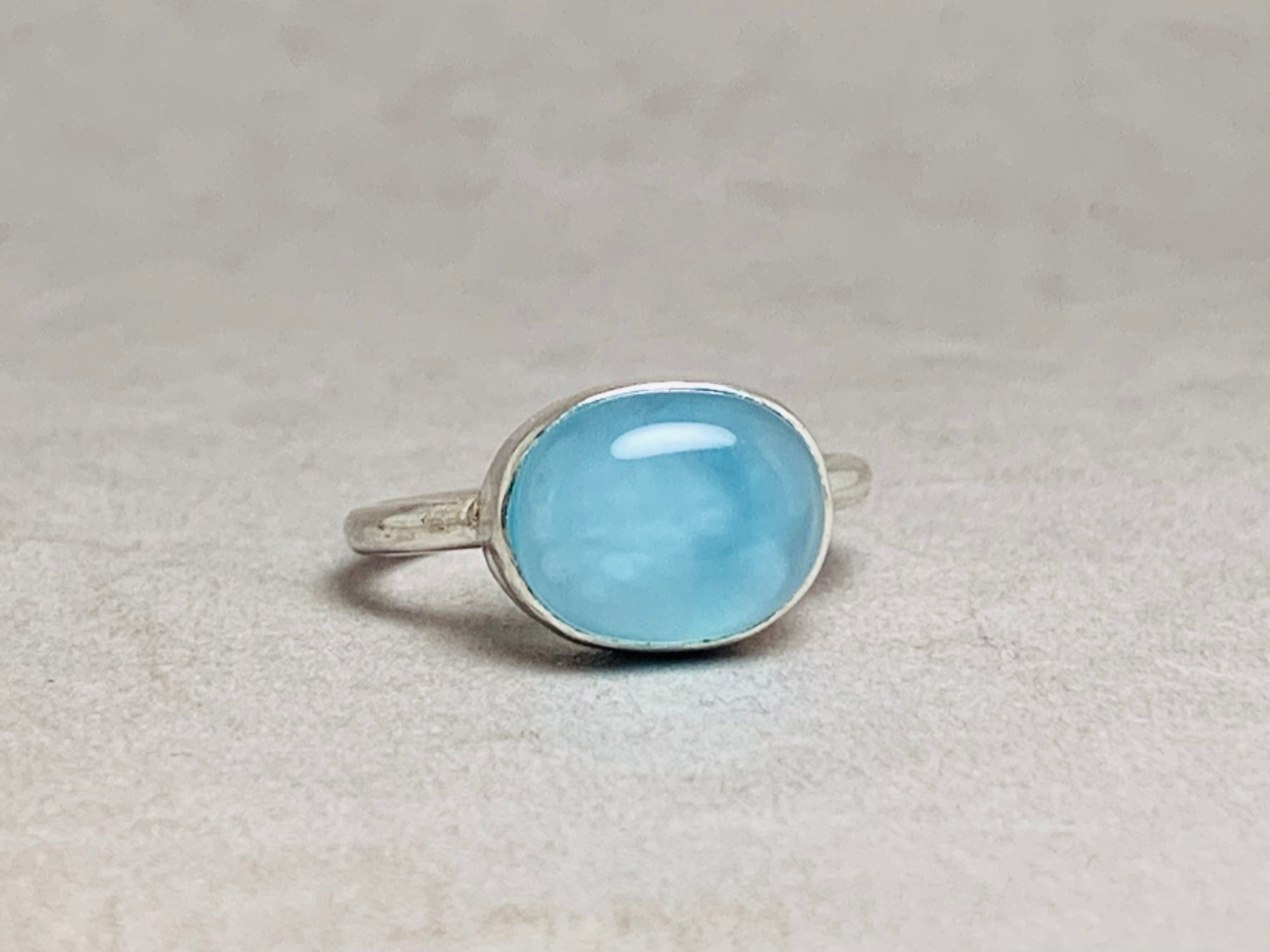 Aqua Chalcedoon Ring 925 Sterling Zilveren Ring Boho Maart Geboortesteen Ring Blauwe Chalcedoon Handgemaakte Zilveren Ring