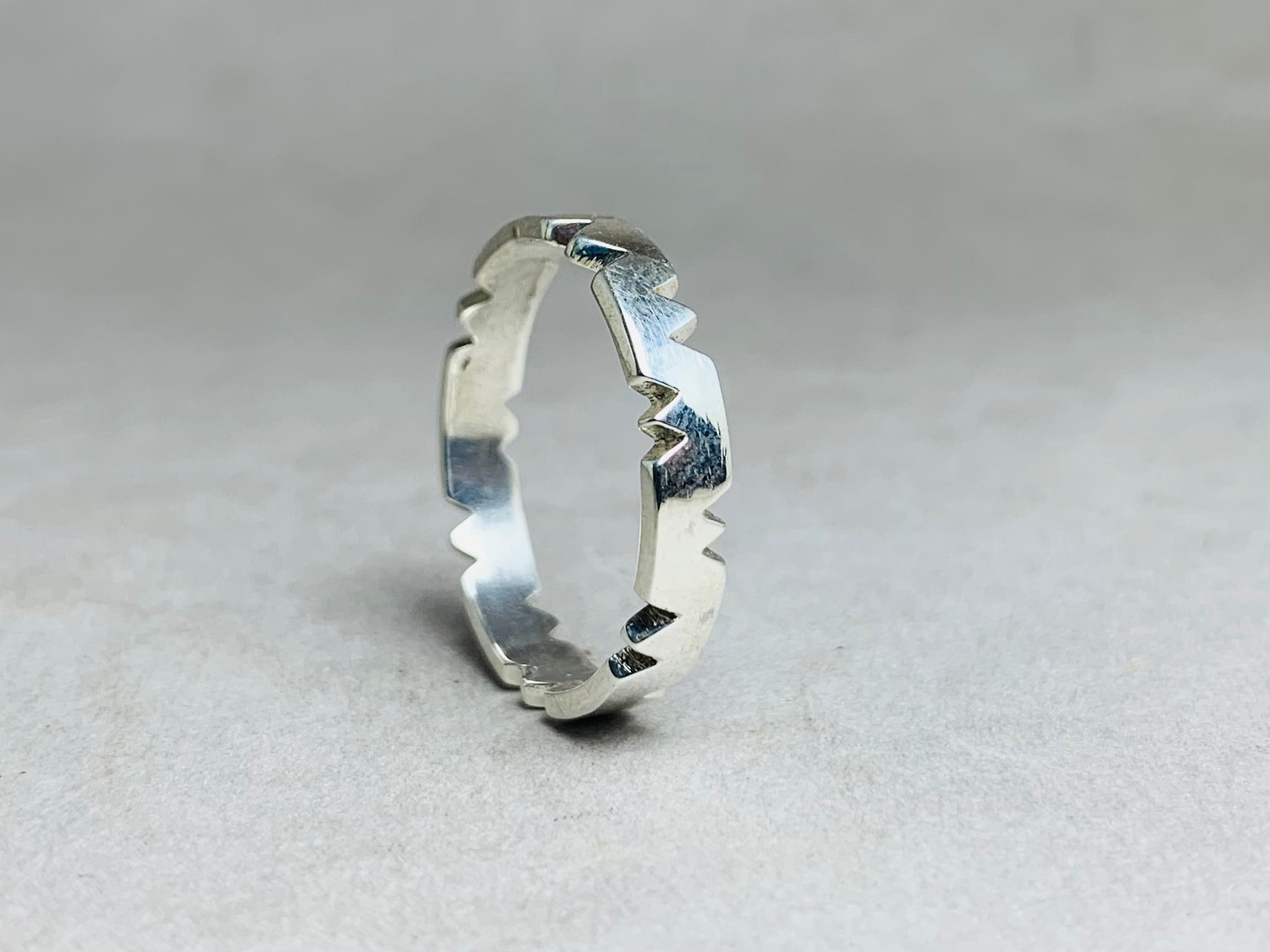 Bandring 925er Silberring Wellenring Zickzackring Handgefertigter Unikat Silberring Kronenring Geschenkideen