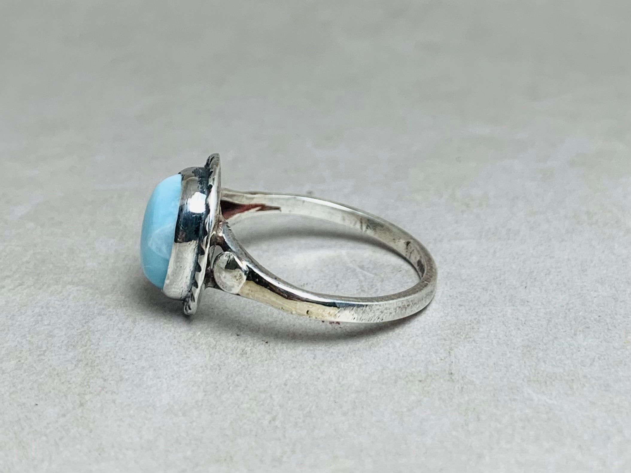 Ovaler Larimar-Edelsteinring 925er Silberring Handgemachter Unikatring Alltagsring Boho-Ring