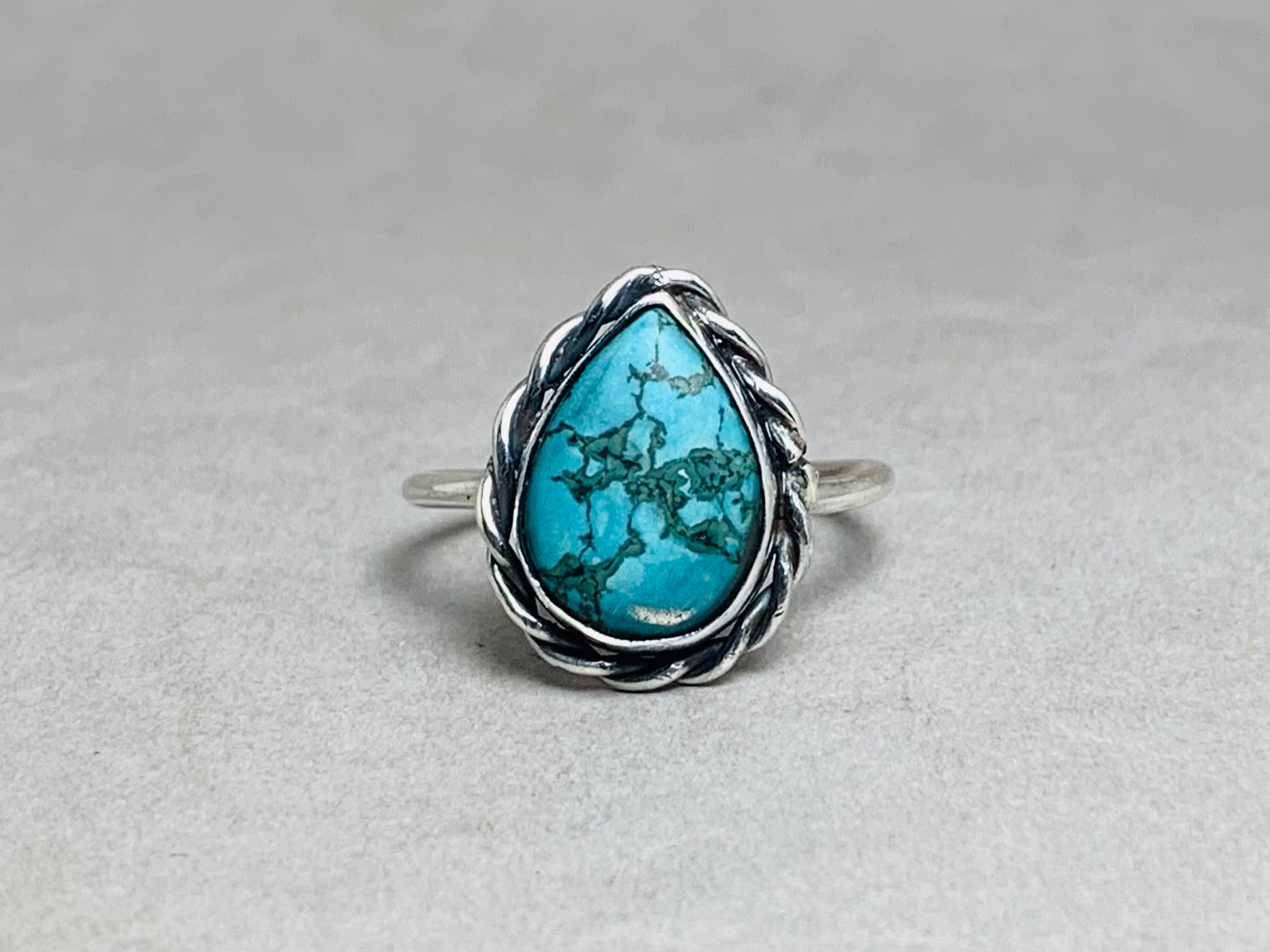 Natürlicher birnenförmiger grüner Türkisring 925 Sterling Silber Cabochon Ring Stapelring Boho Ring