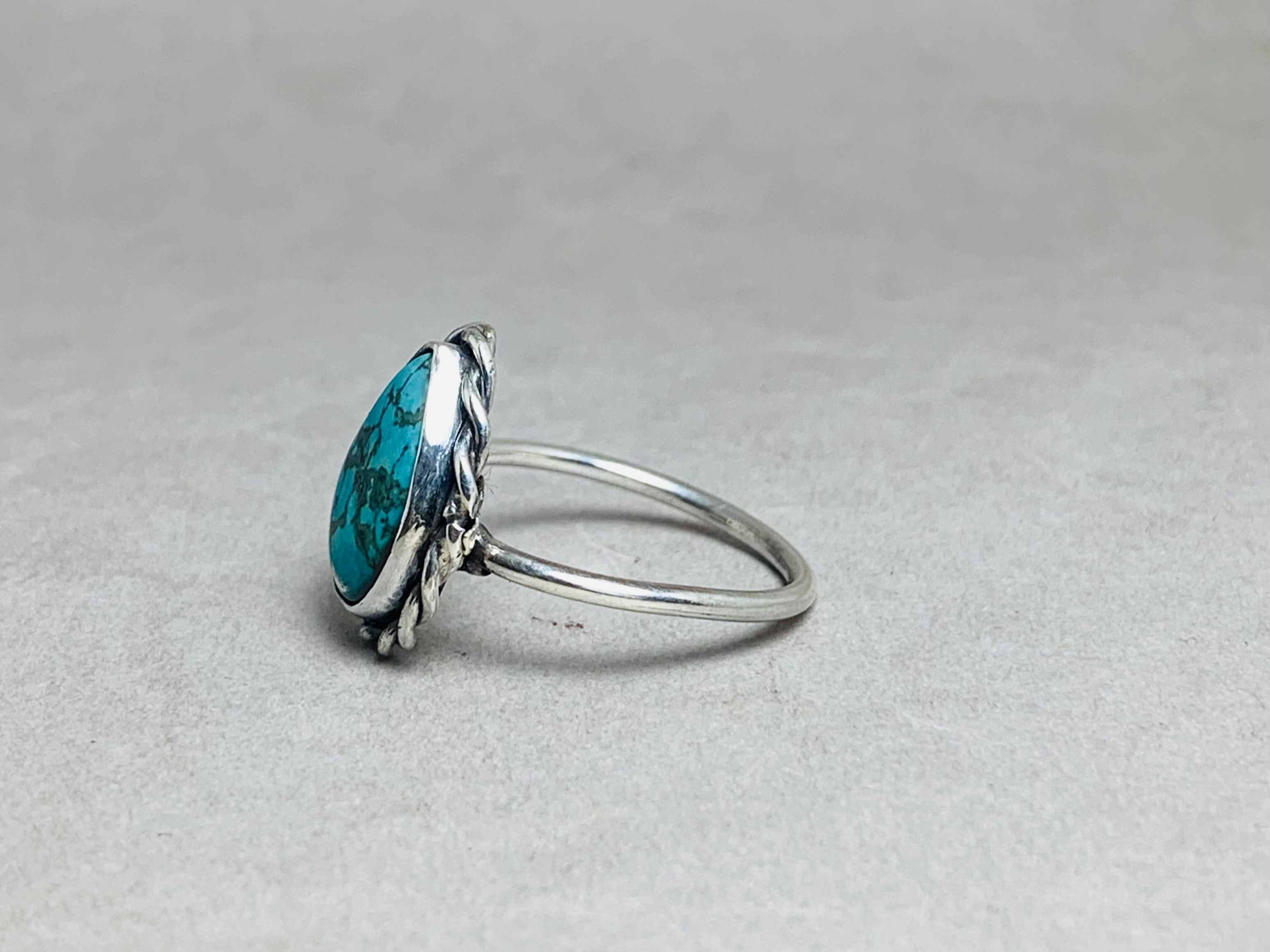 Natürlicher birnenförmiger grüner Türkisring 925 Sterling Silber Cabochon Ring Stapelring Boho Ring