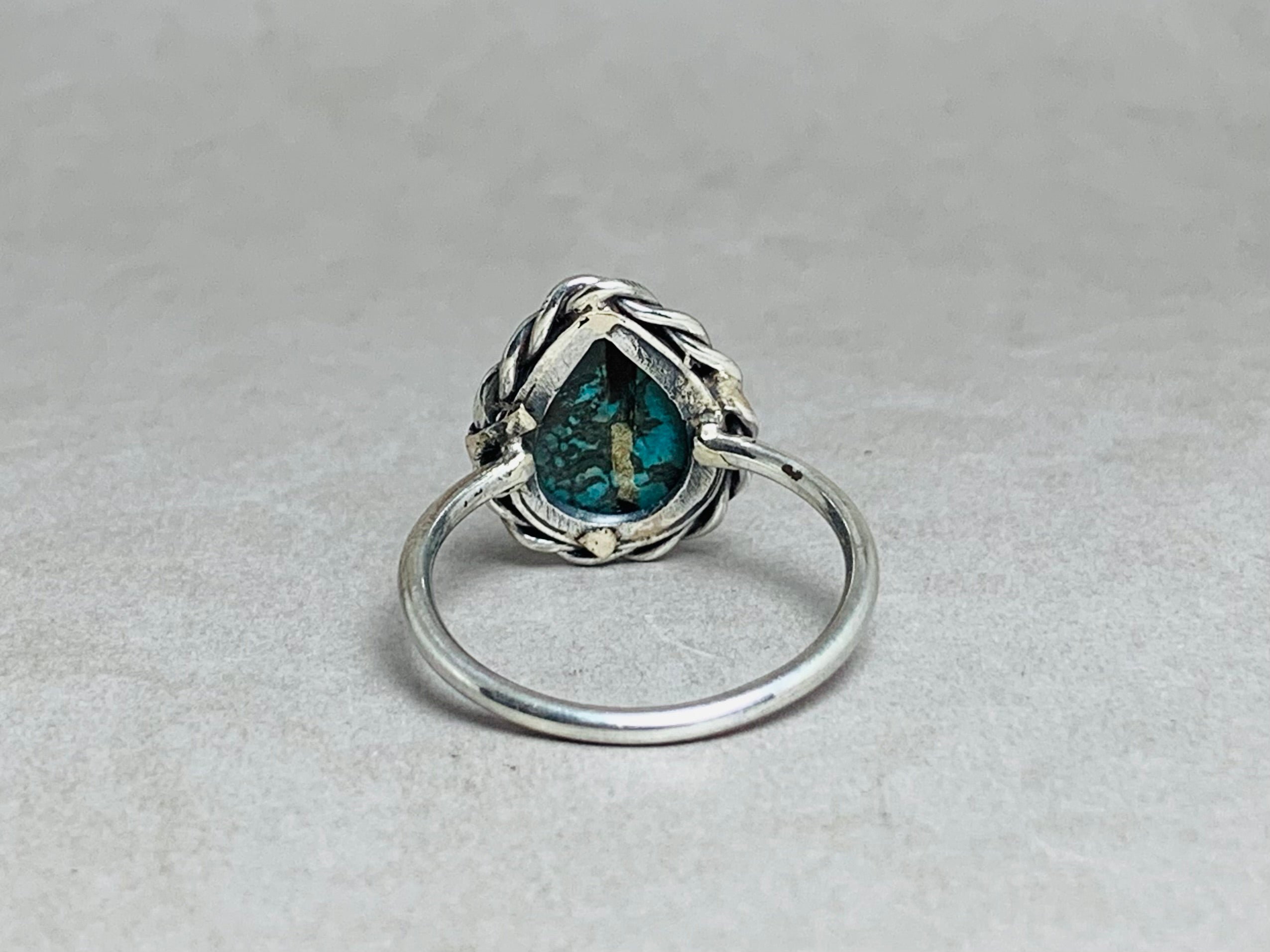 Natürlicher birnenförmiger grüner Türkisring 925 Sterling Silber Cabochon Ring Stapelring Boho Ring