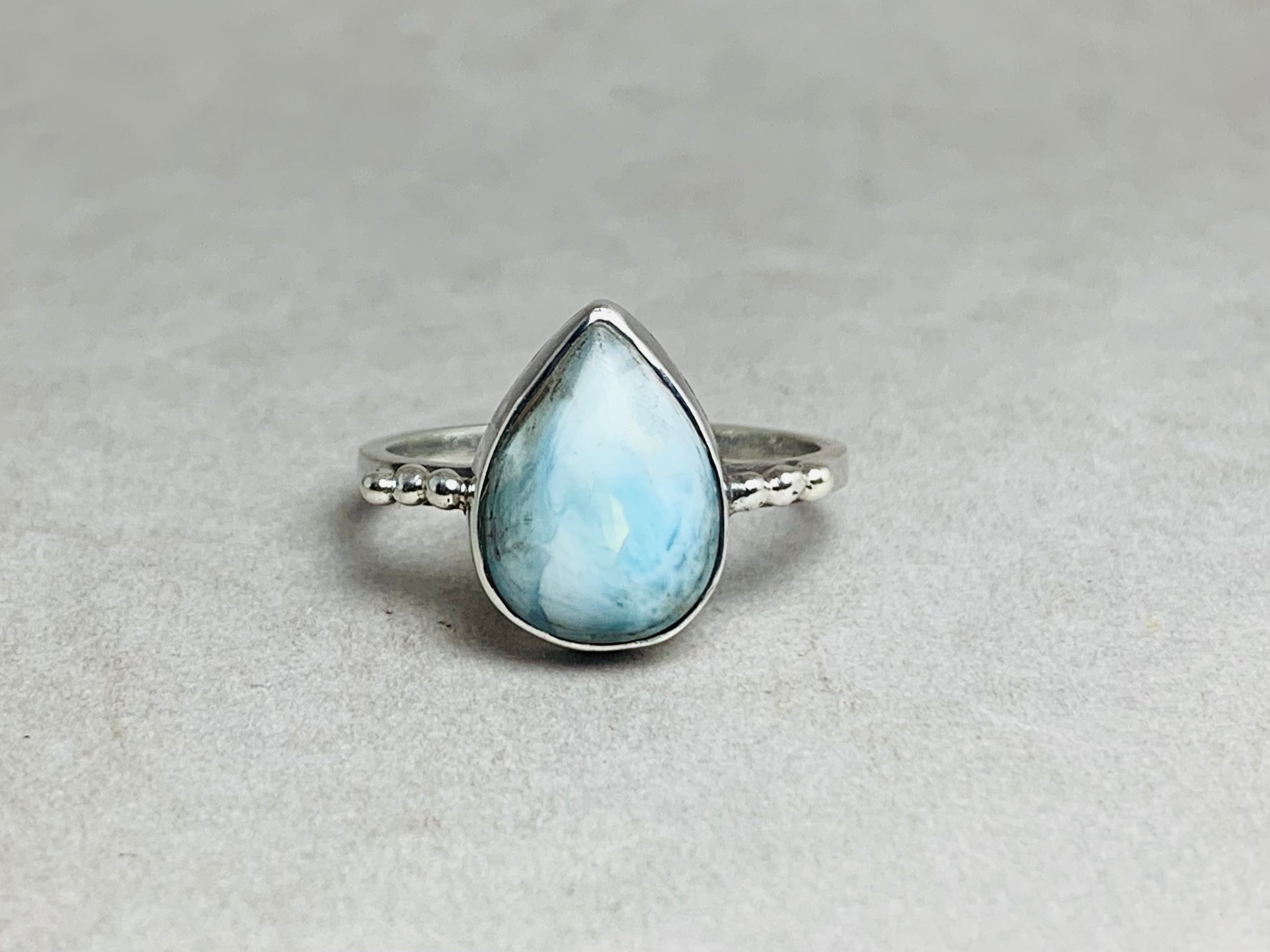 Larimar Ring 925 Silberring Edelsteinring Halbedelstein Natur Larimar Ring Alltagsring Tropfenförmiger Larimar Ring Boho Schmuck