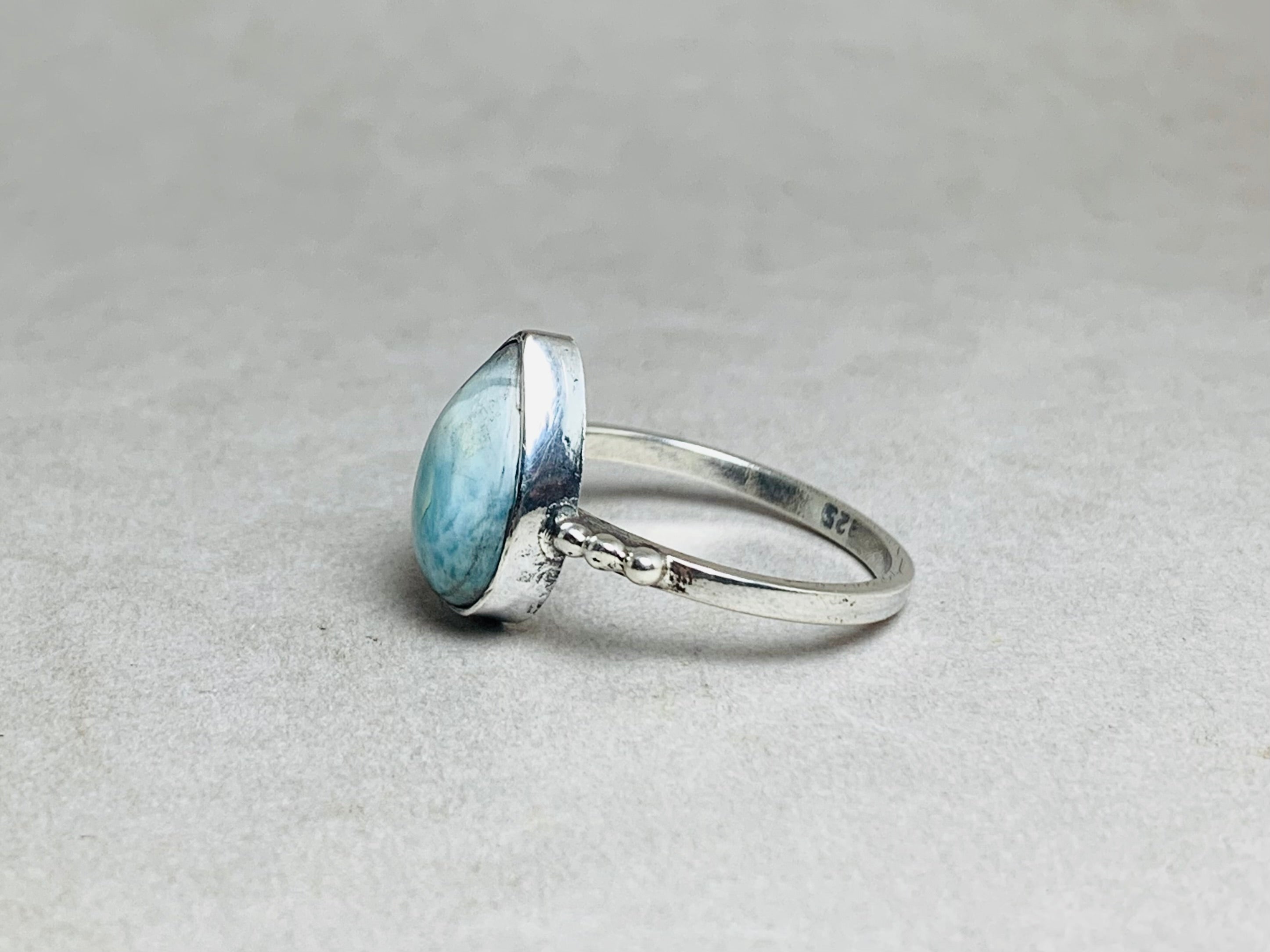 Larimar Ring 925 Silberring Edelsteinring Halbedelstein Natur Larimar Ring Alltagsring Tropfenförmiger Larimar Ring Boho Schmuck