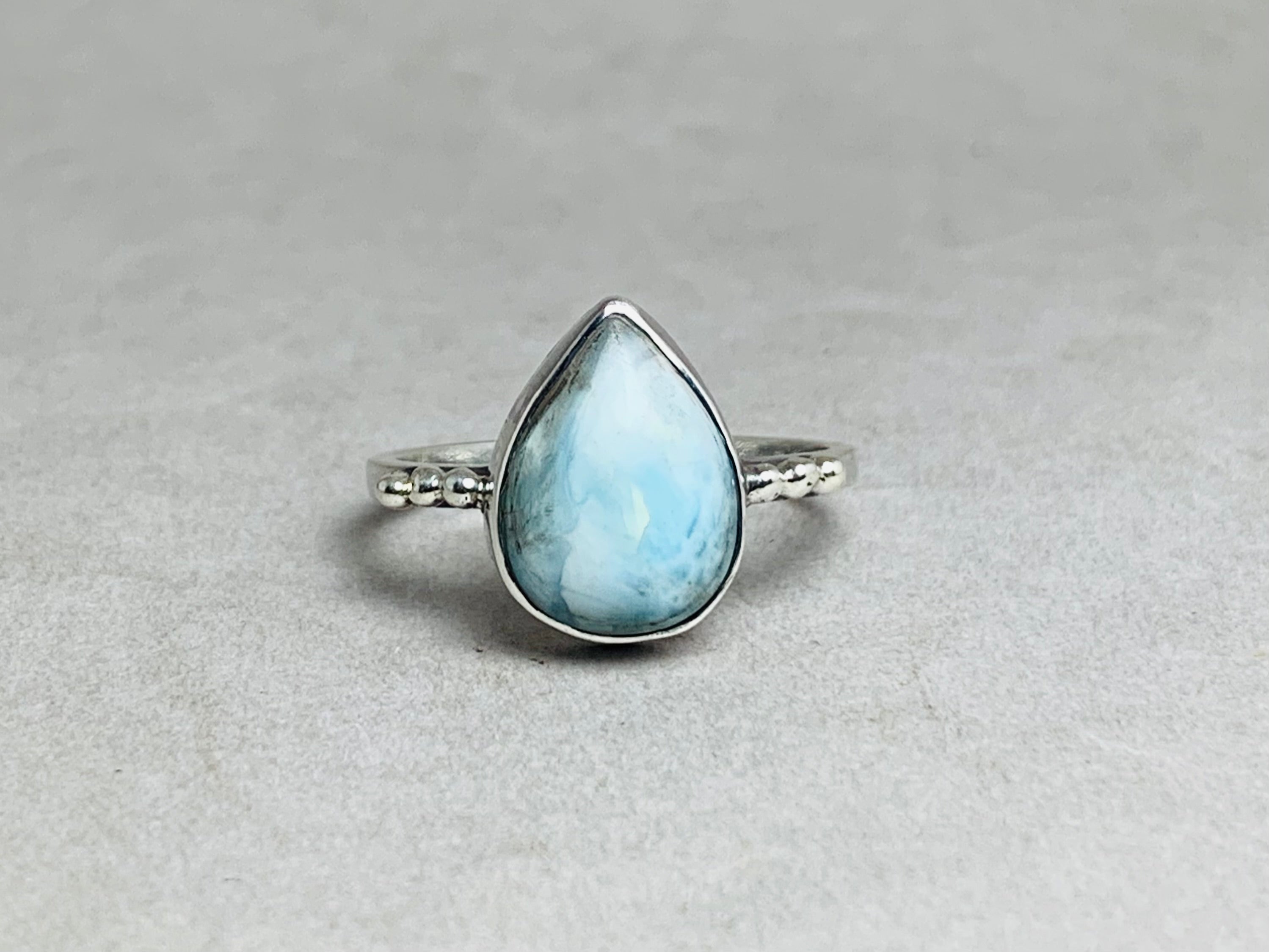 Larimar Ring 925 Silberring Edelsteinring Halbedelstein Natur Larimar Ring Alltagsring Tropfenförmiger Larimar Ring Boho Schmuck