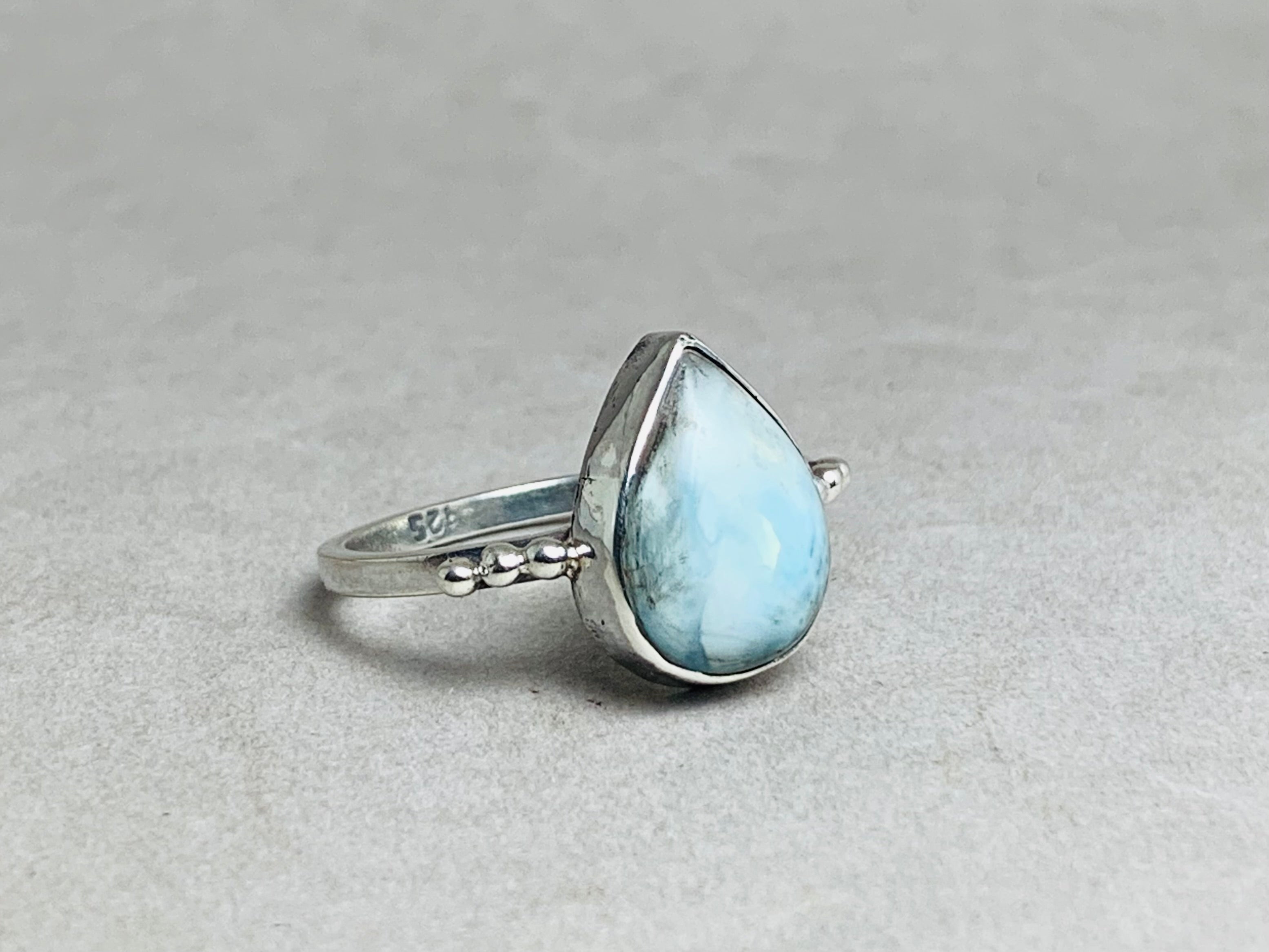 Larimar Ring 925 Silberring Edelsteinring Halbedelstein Natur Larimar Ring Alltagsring Tropfenförmiger Larimar Ring Boho Schmuck