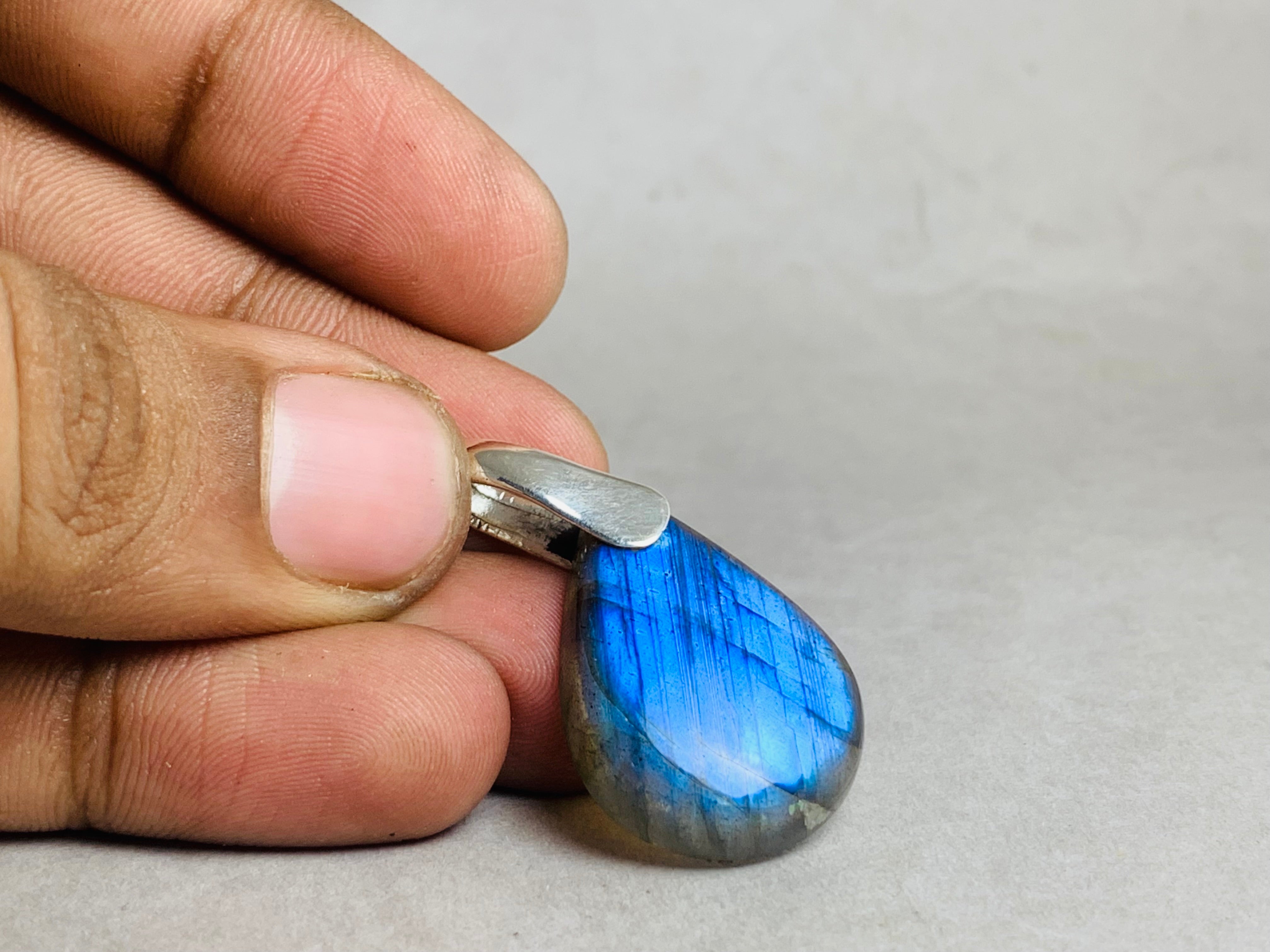 Boho Labradorit Anhänger 925 Silber Ring Blitzender Labradorit Handgefertigter Silberanhänger Edelsteinanhänger Blauer Labradorit Schmuck