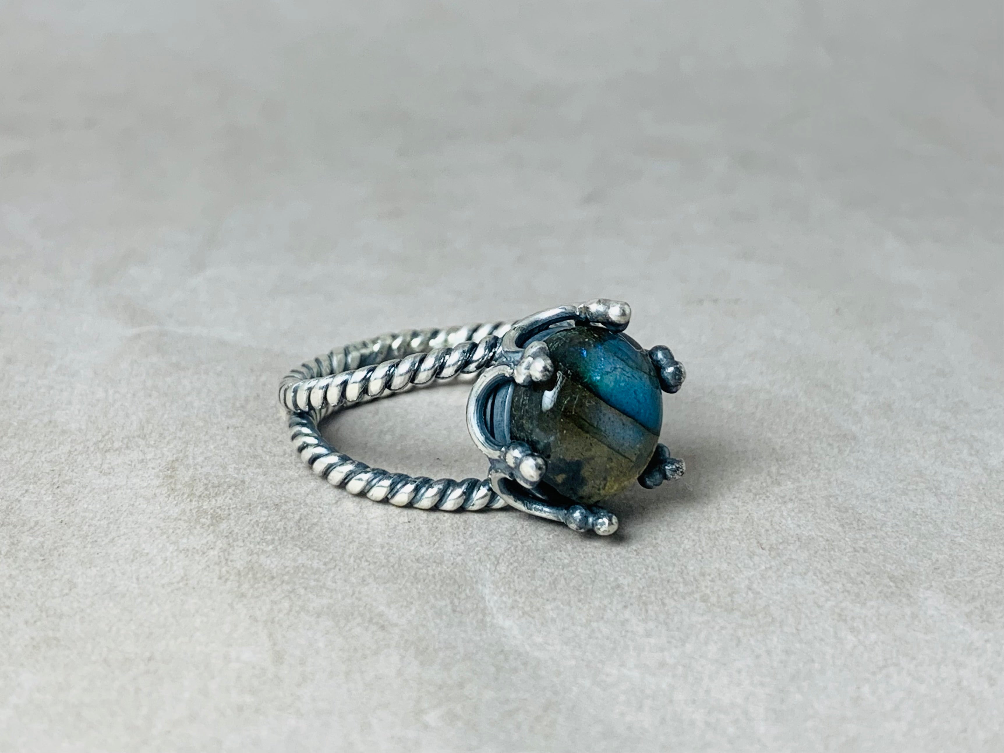 Groene Labradoriet Ring 925 Zilveren Ring Handgemaakte Statement Ring Boho Ring Sterling Zilveren Ring