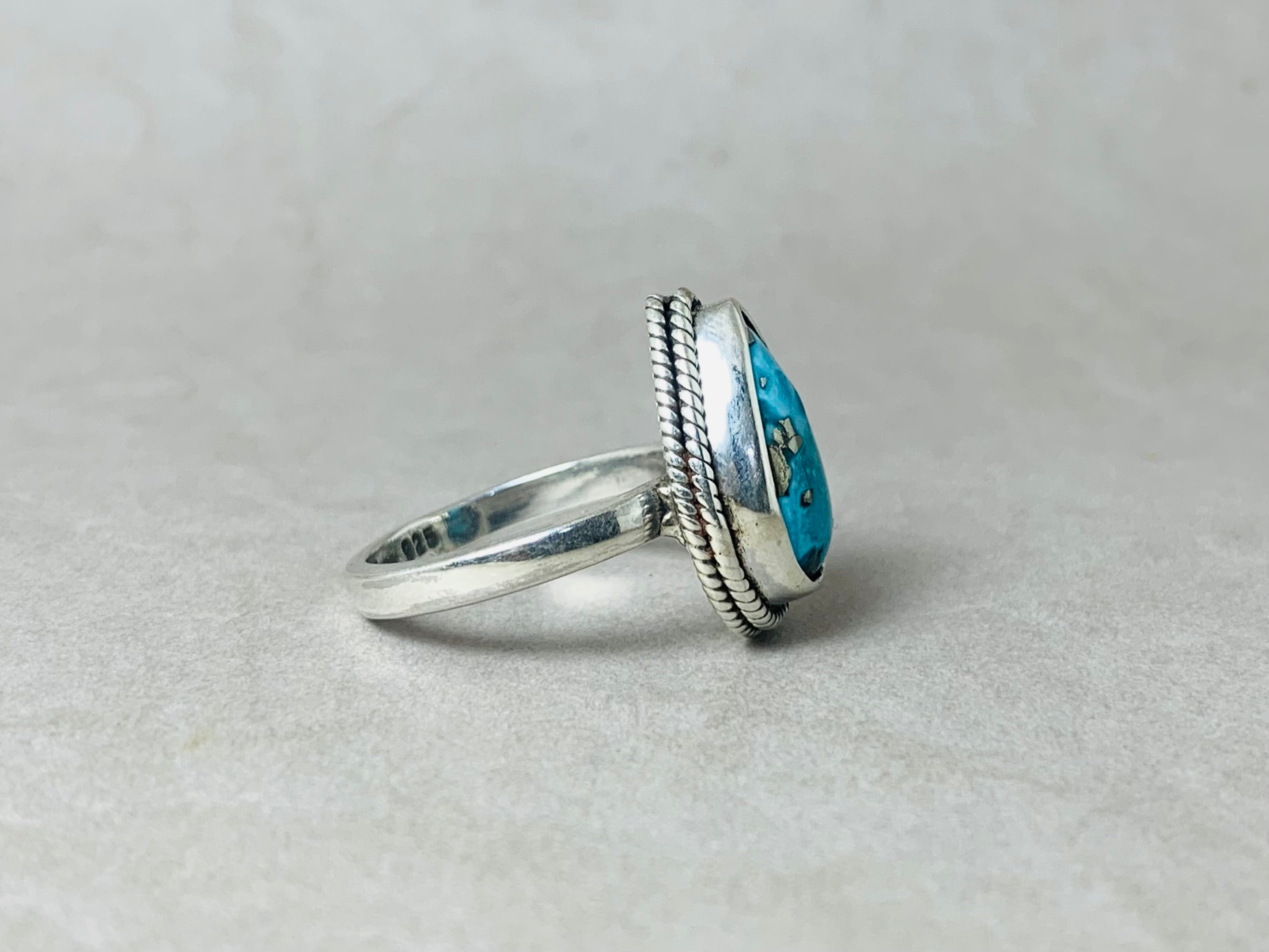Natürlicher Türkis Birnenform Ring 925 Sterling Silber Ring Kupfer Türkis Ring Handgemachter Ring Alltagsring