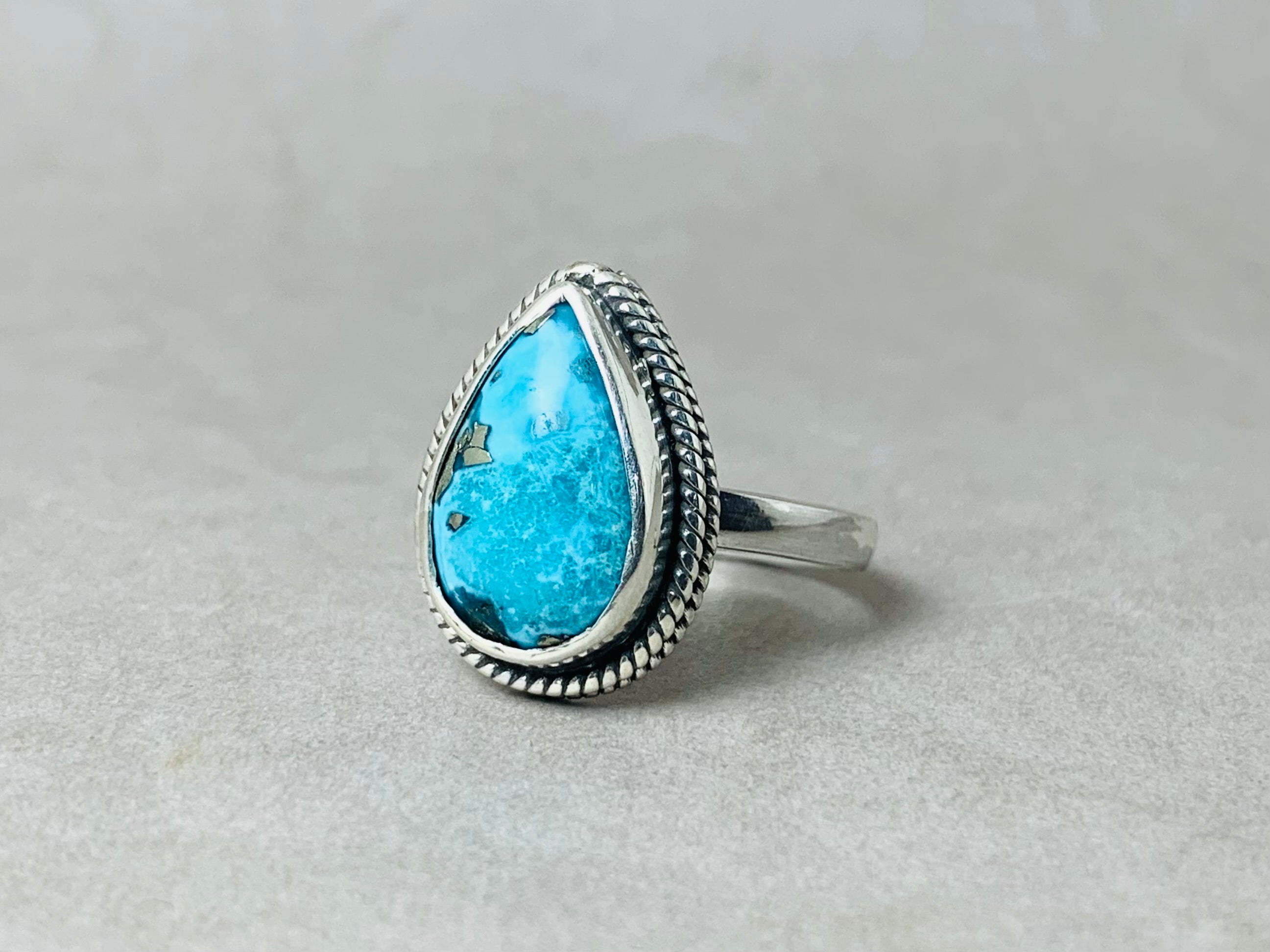 Natürlicher Türkis Birnenform Ring 925 Sterling Silber Ring Kupfer Türkis Ring Handgemachter Ring Alltagsring