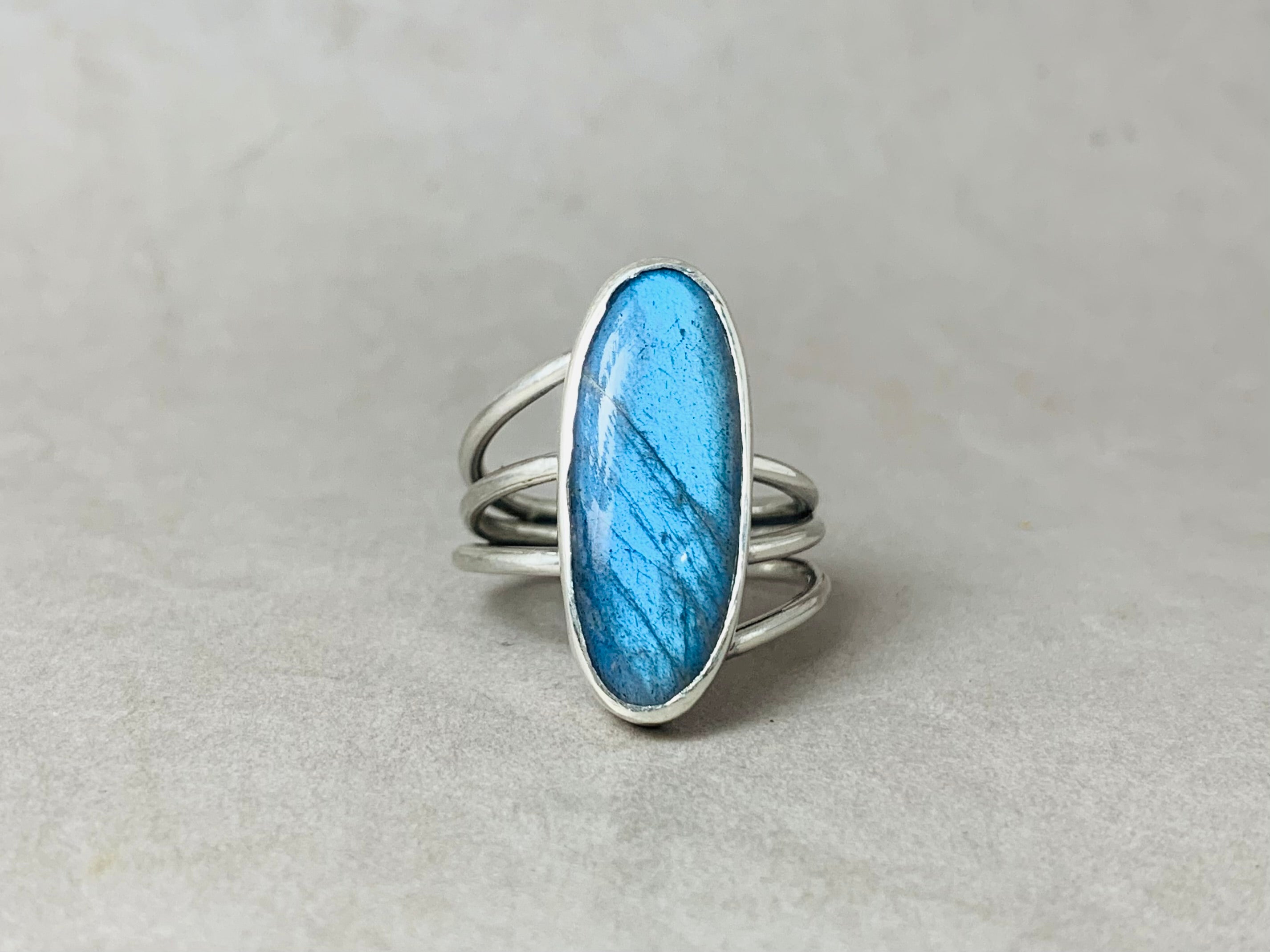 Natuurlijke Labradoriet Ring 925 Sterling Zilver Blauwe Flitsende Edelsteen Boho Ring Handgemaakte Designer Ovale Ring