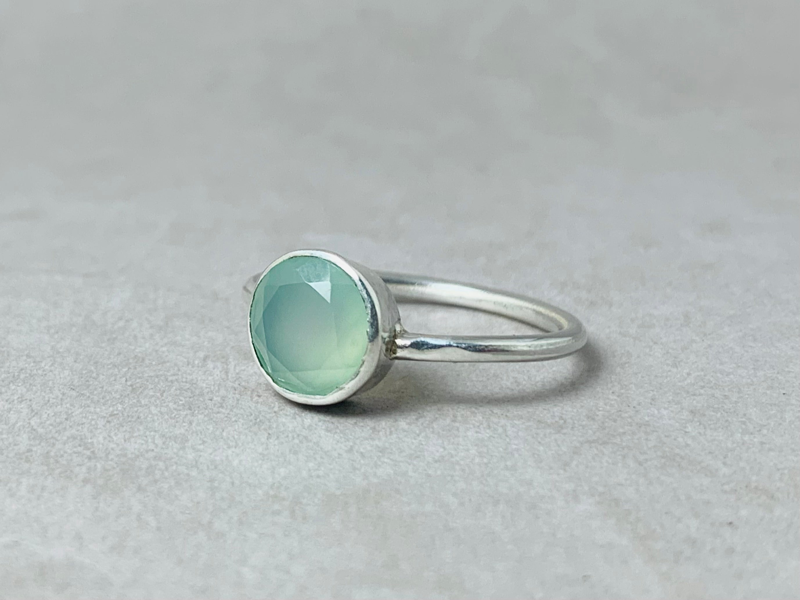 Aqua Chalcedoon Ring 925 Zilveren Ring Edelsteen Ring Gefacetteerde Edelsteen Handgemaakte Stapelring Fijne Ring