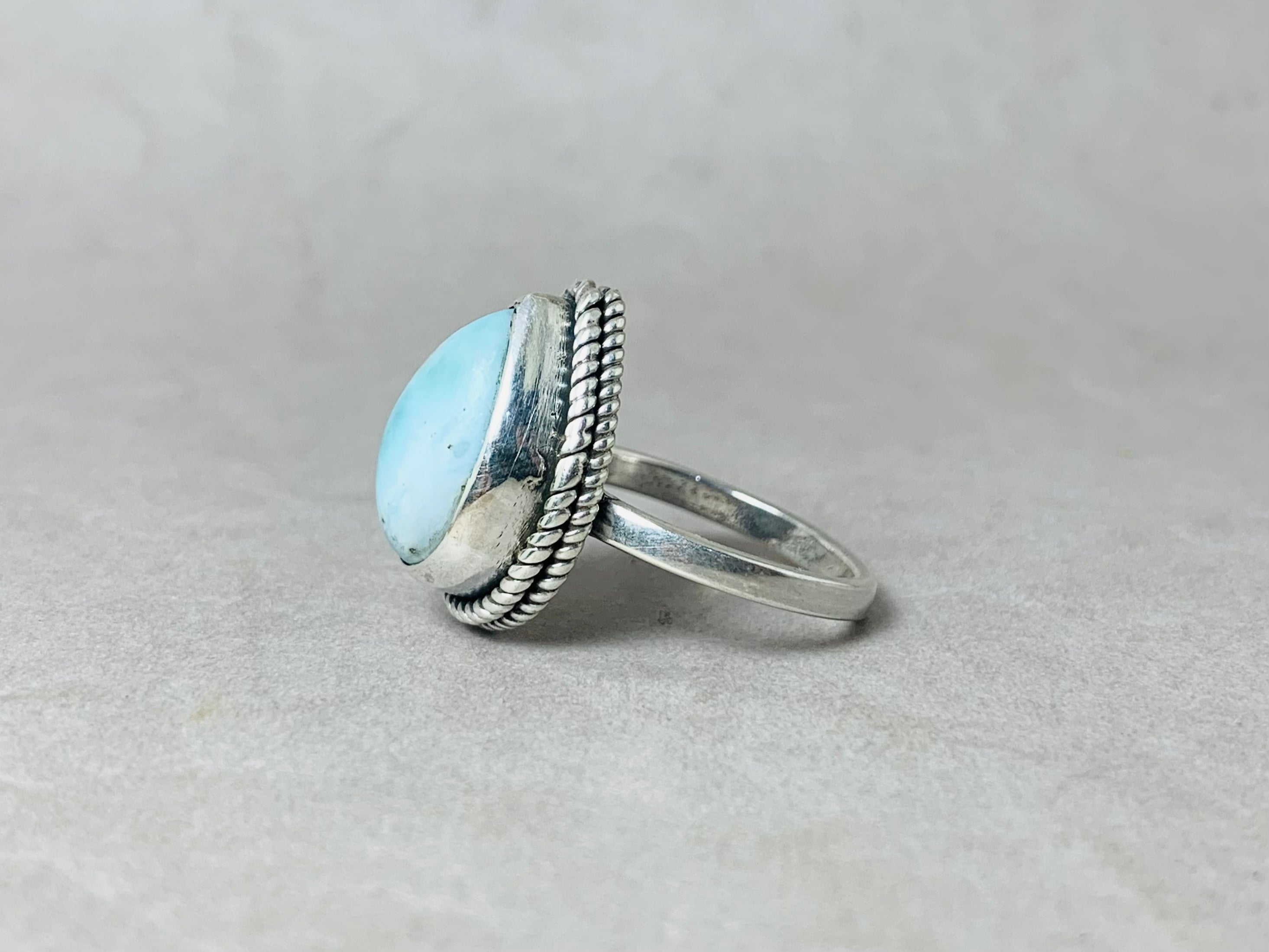 Natur Larimar Ring Handgemachter Ring 925 Sterling Silber Edelstein Ring Geburtsstein Künstlerring Dominikanischer Larimar