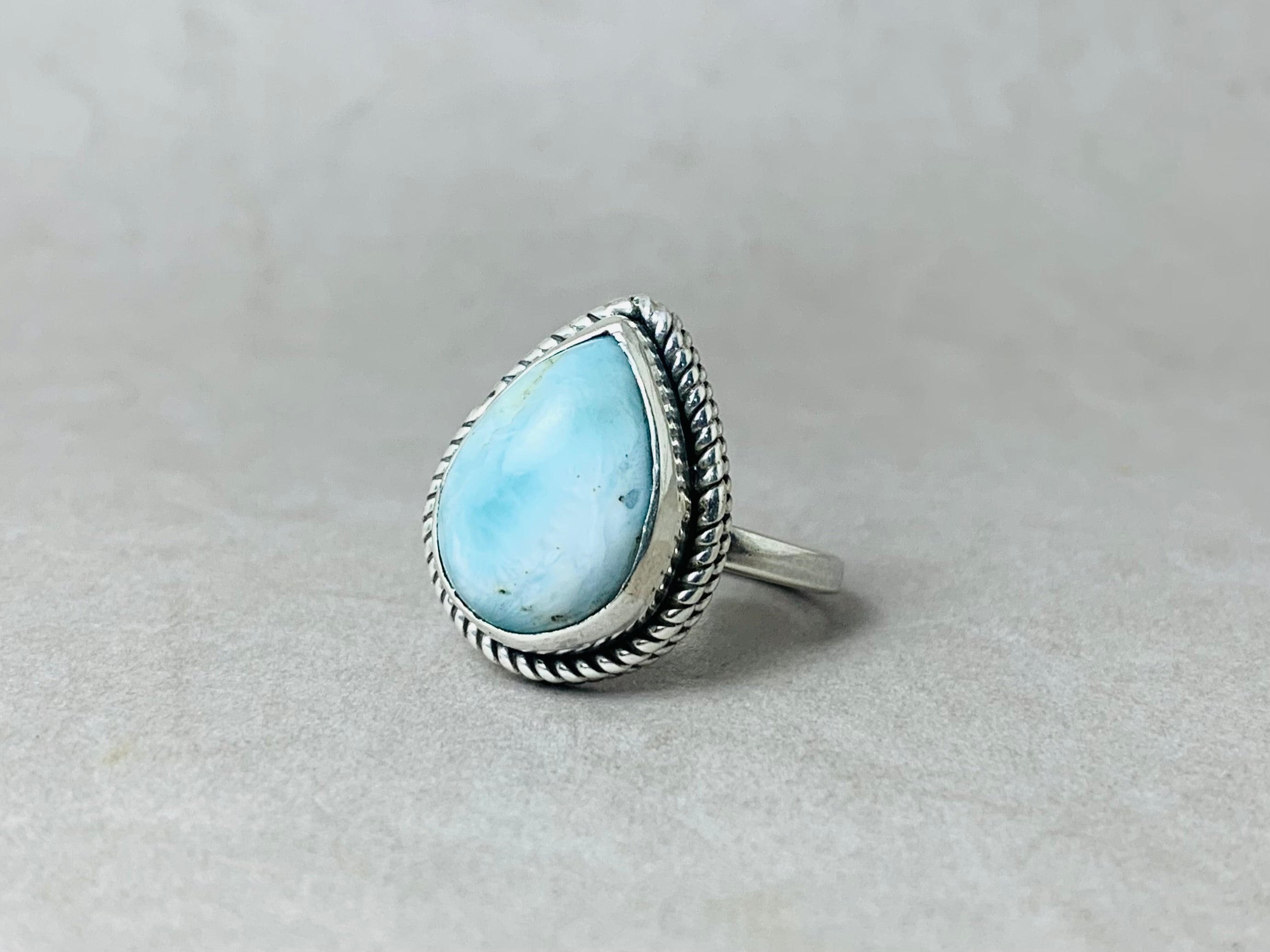 Natur Larimar Ring Handgemachter Ring 925 Sterling Silber Edelstein Ring Geburtsstein Künstlerring Dominikanischer Larimar