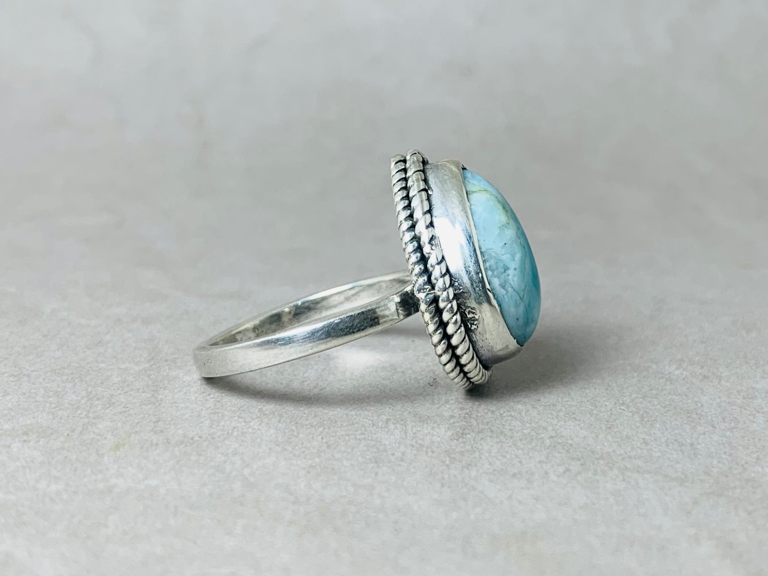 Natur Larimar Ring Handgemachter Ring 925 Sterling Silber Edelstein Ring Geburtsstein Künstlerring Dominikanischer Larimar