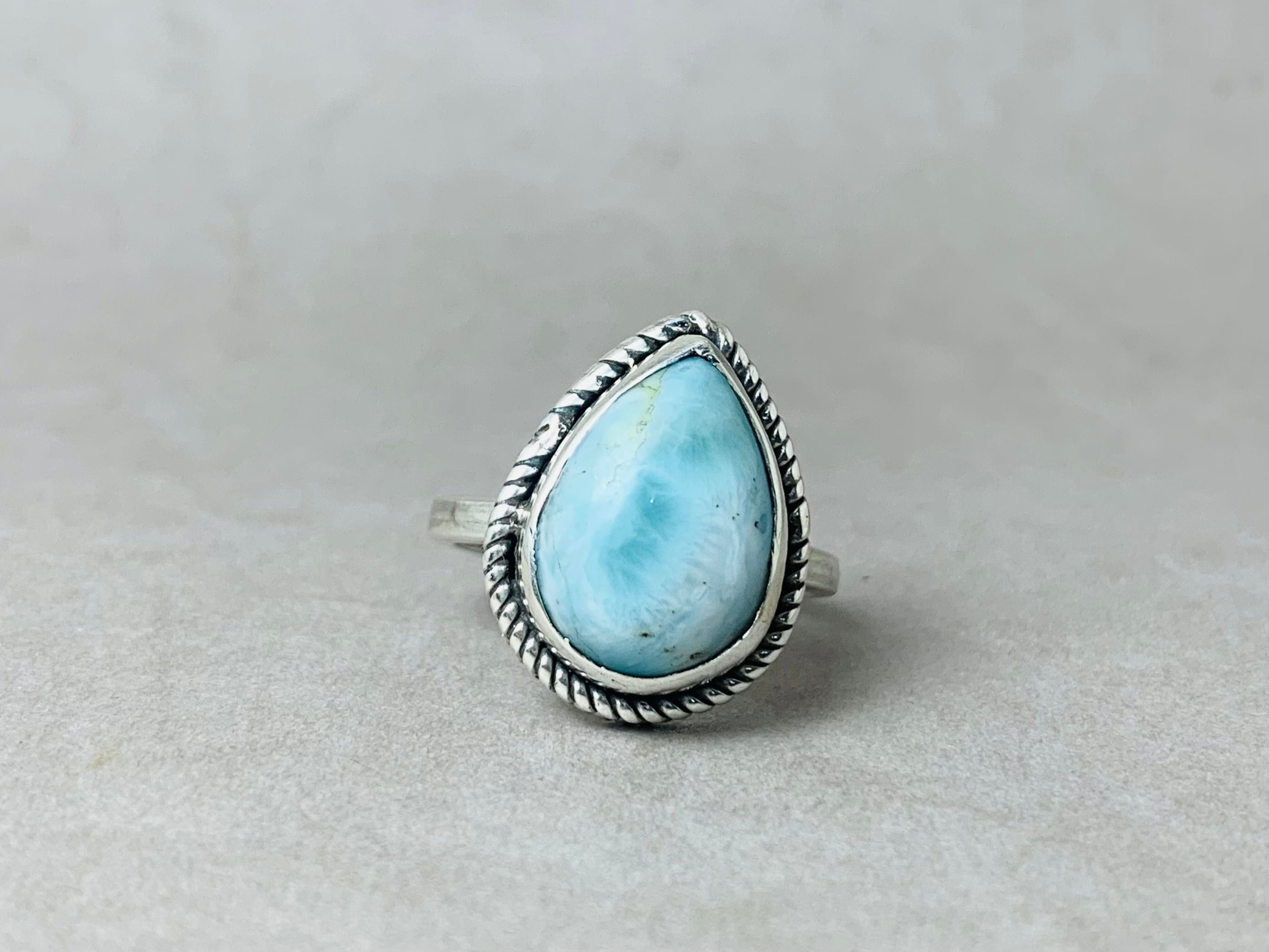 Natur Larimar Ring Handgemachter Ring 925 Sterling Silber Edelstein Ring Geburtsstein Künstlerring Dominikanischer Larimar