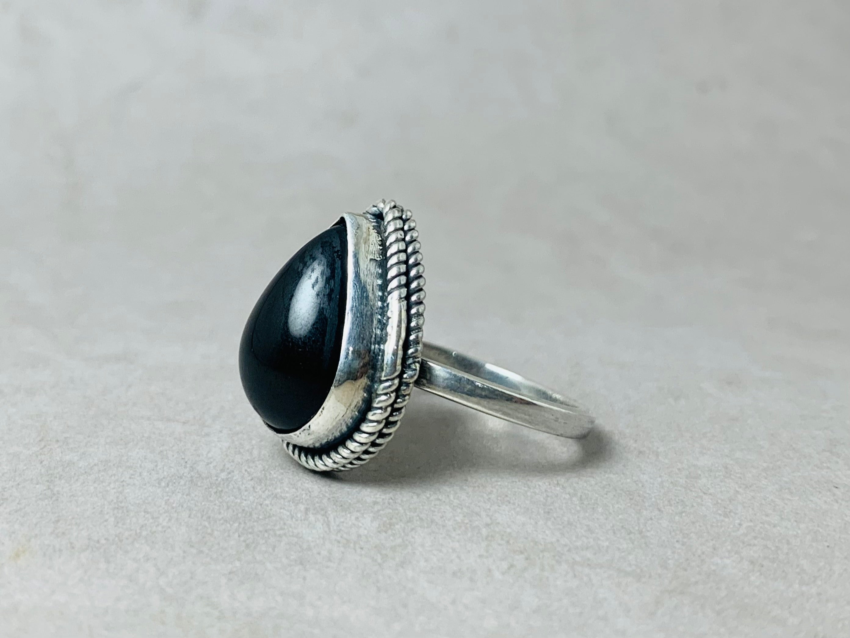 Onyx-Ring 925er Sterlingsilber Handgefertigter Ring Stapelring Boho Silberring