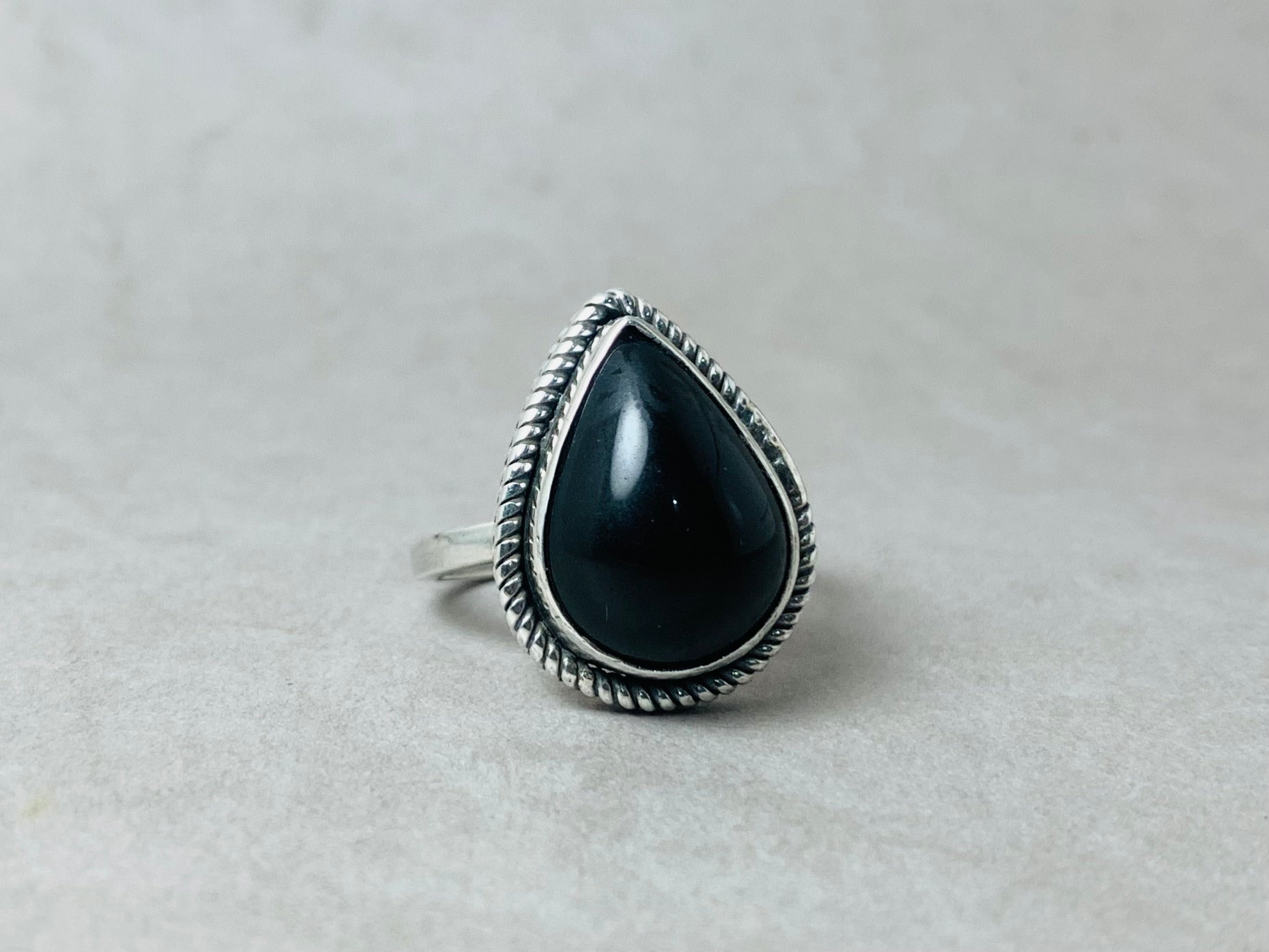 Onyx-Ring 925er Sterlingsilber Handgefertigter Ring Stapelring Boho Silberring