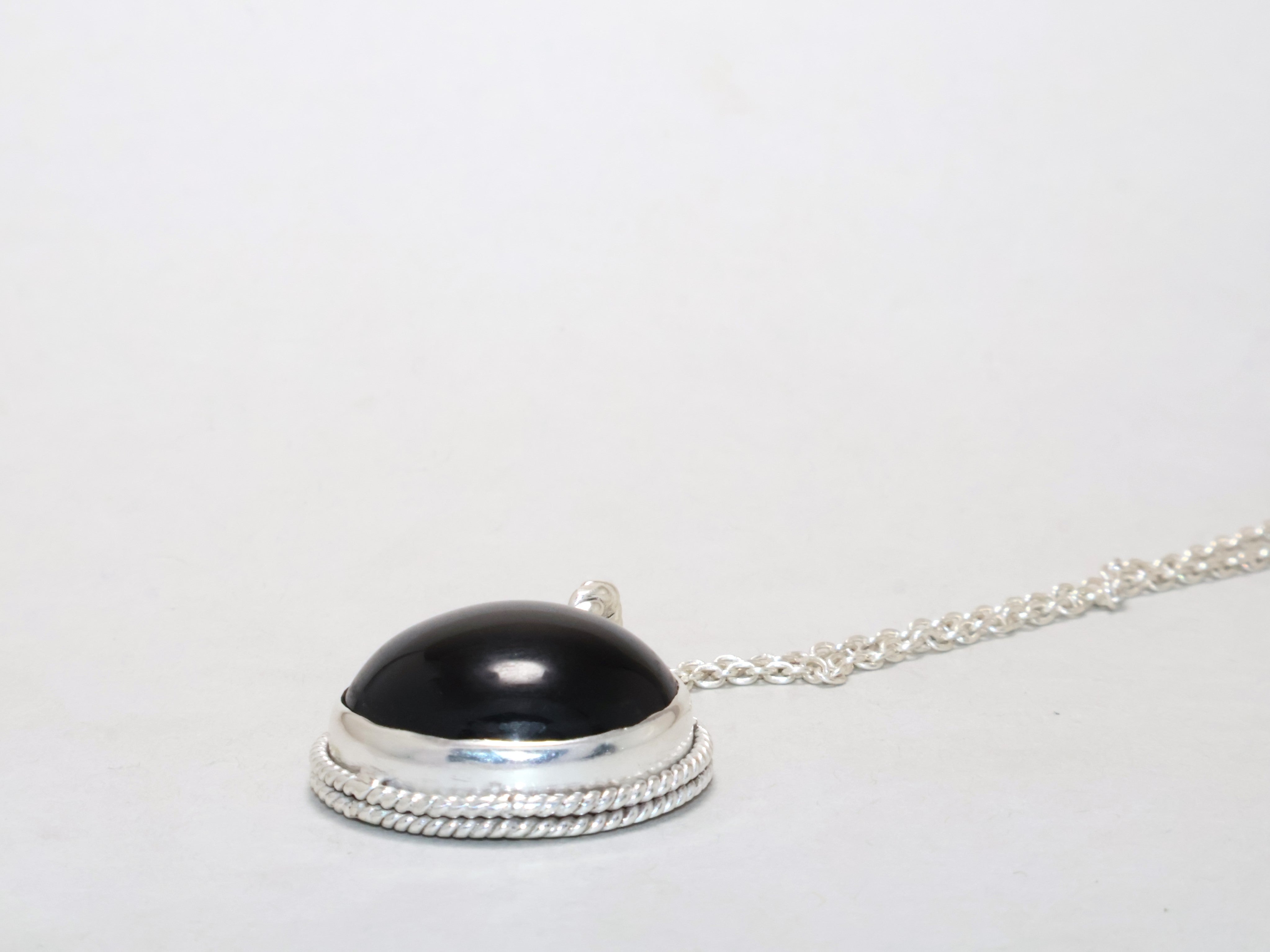 Black Onyx Pendant Necklace Statement Black Charm with Satellite Chain Gift for Her Pendant With Chain Gemstone Necklace