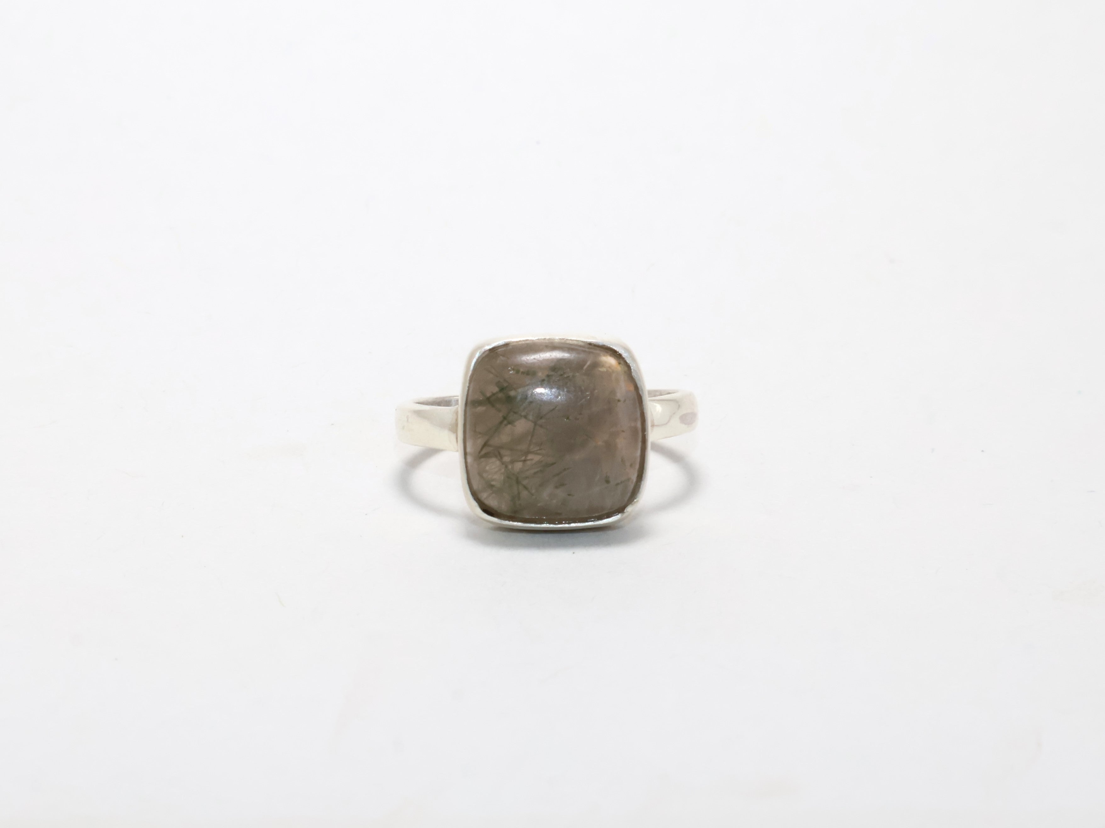 Natürlicher quadratischer schwarzer Rutil-Edelsteinring aus 925er Sterlingsilber, Alltagsring, Stapelring