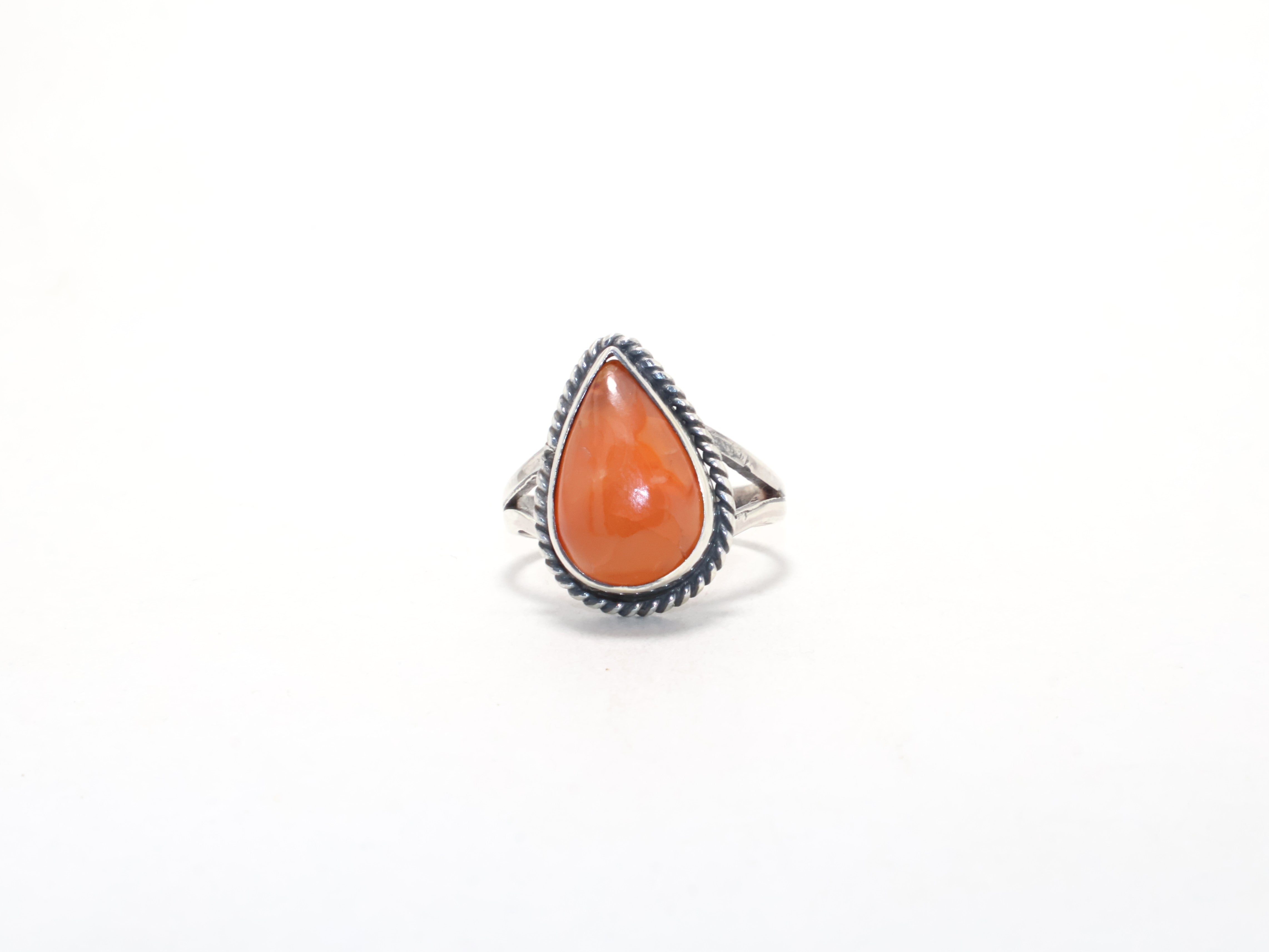 Birnenförmiger Karneol-Edelsteinring Oranger Stein 925 Sterling Silber Zierlicher Ring August Geburtssteinring Versprechensring