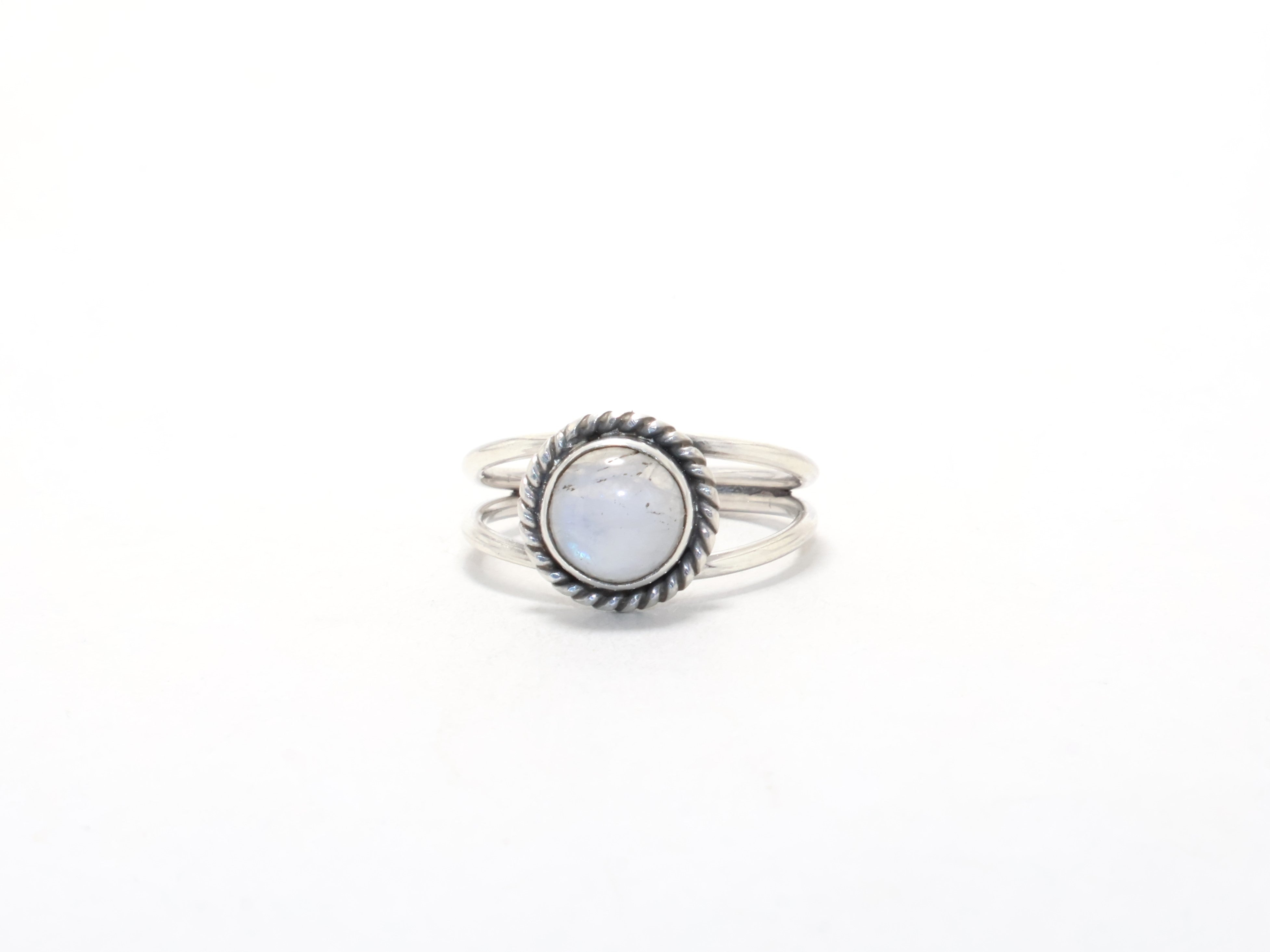 Runder Regenbogen Mondstein Ring Blauer Feuerstein 925 Silber Ring Böhmischer Ring Cocktail Ring Echter Edelstein