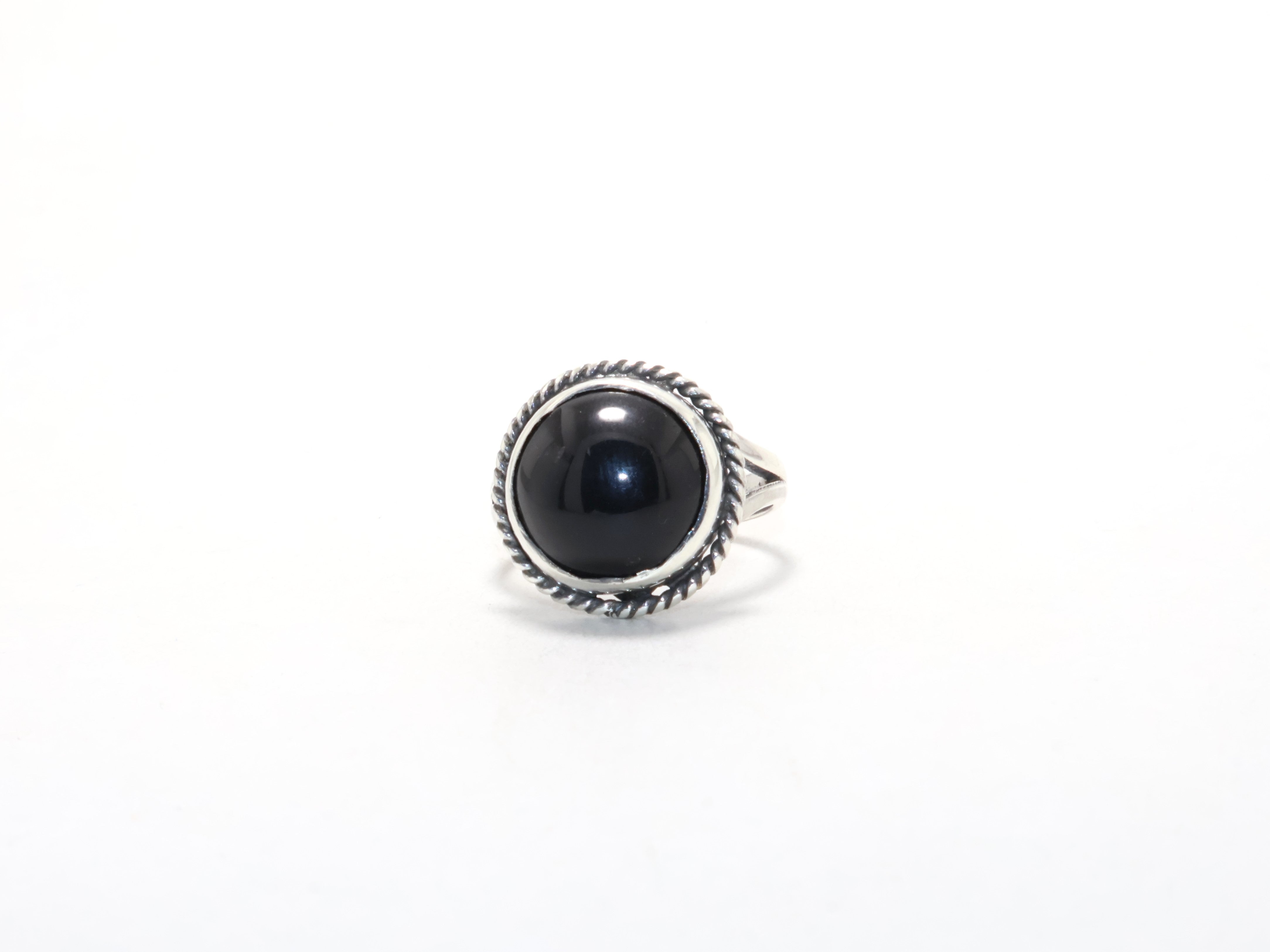 Round Black Onyx Ring December Birthstone Promise Ring 925 Sterling Silver Cocktail Ring Boho Gemstone Ring