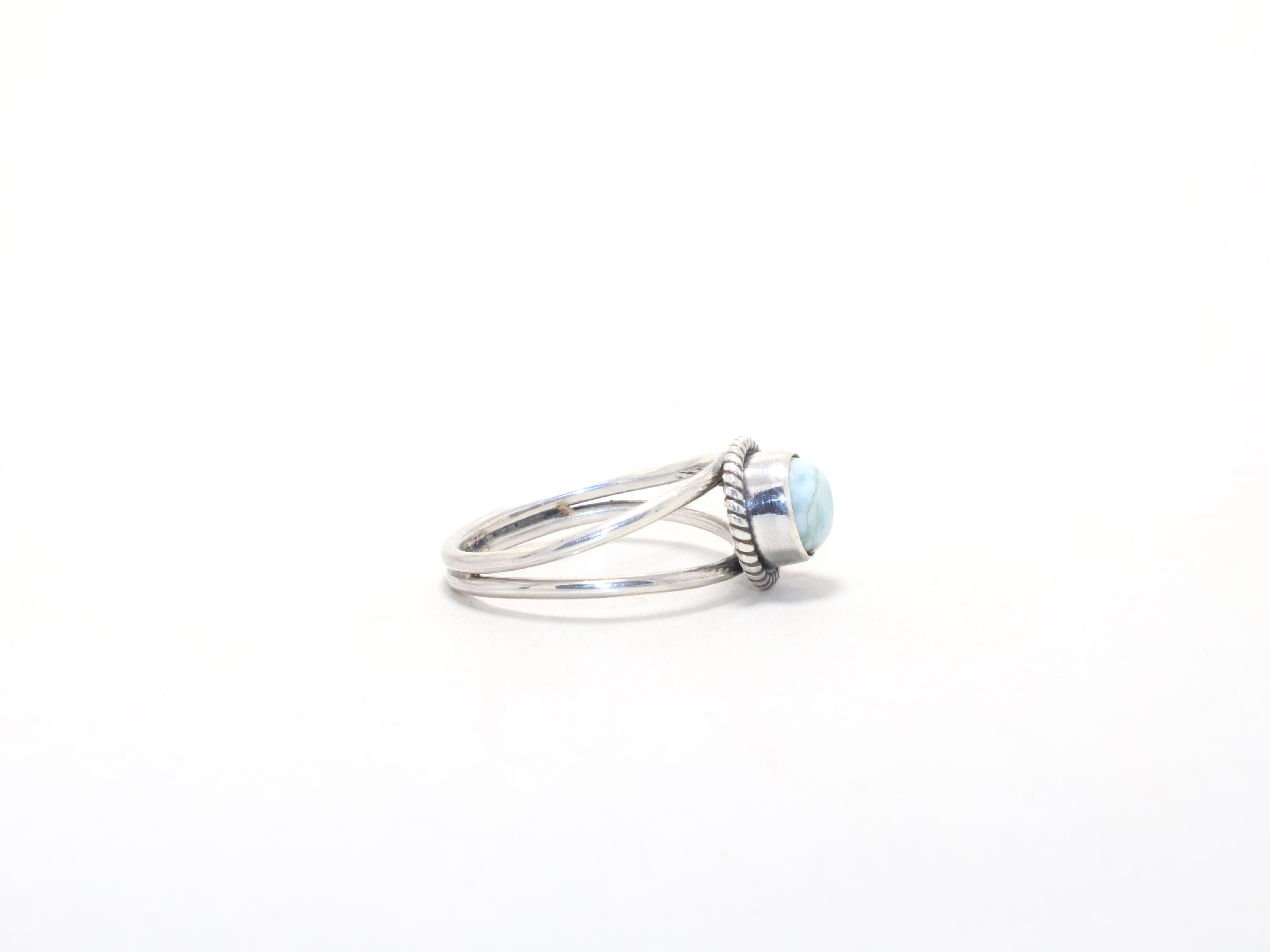 Runder Designer Larimar Ring Februar Geburtsstein Minimalistischer Ring Böhmischer Ring 925 Sterling Silber