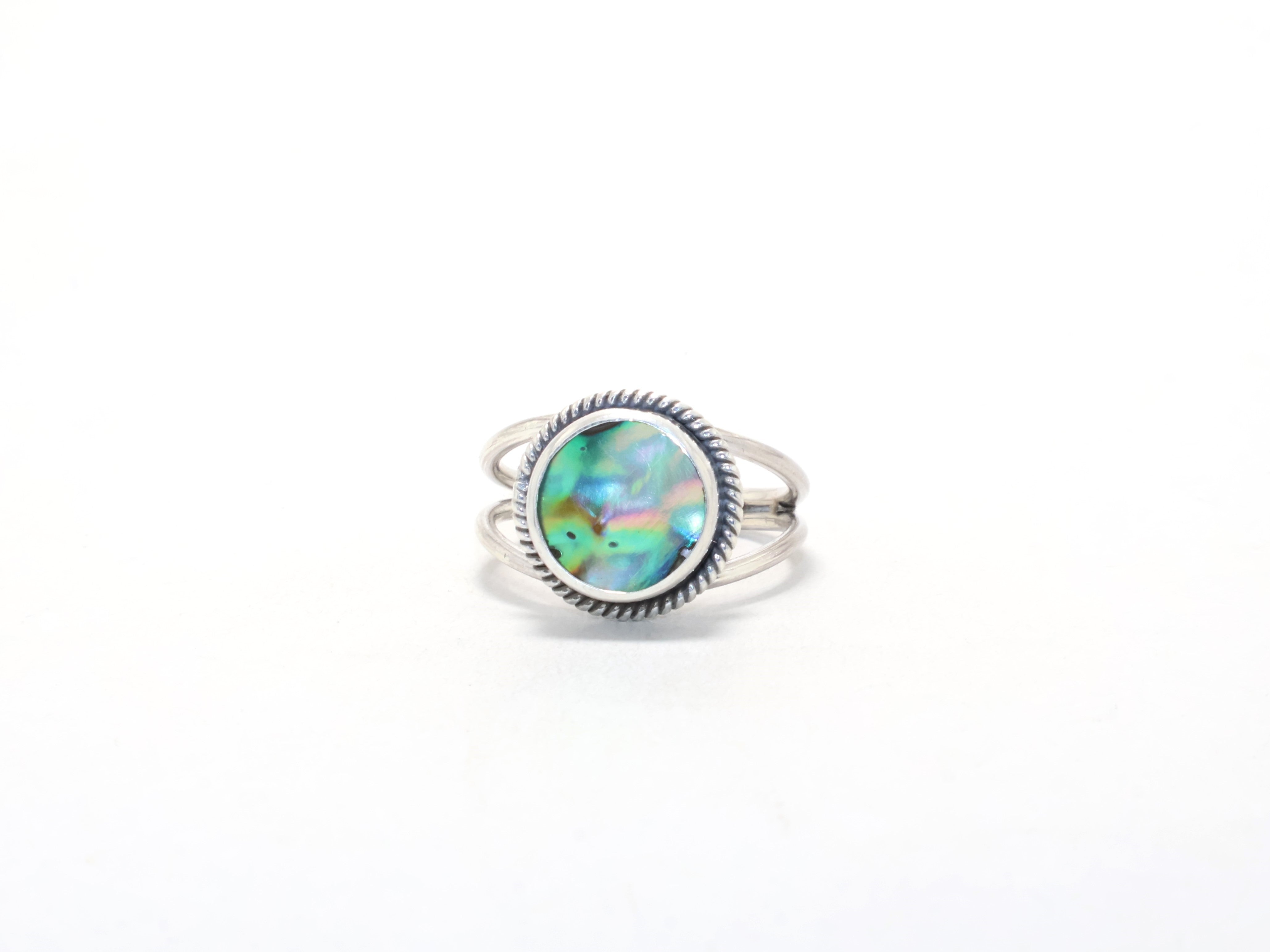 Designer Abalone Shell Ring Genuine Gemstone Crystal Ring Gift Item 925 Sterling Silver