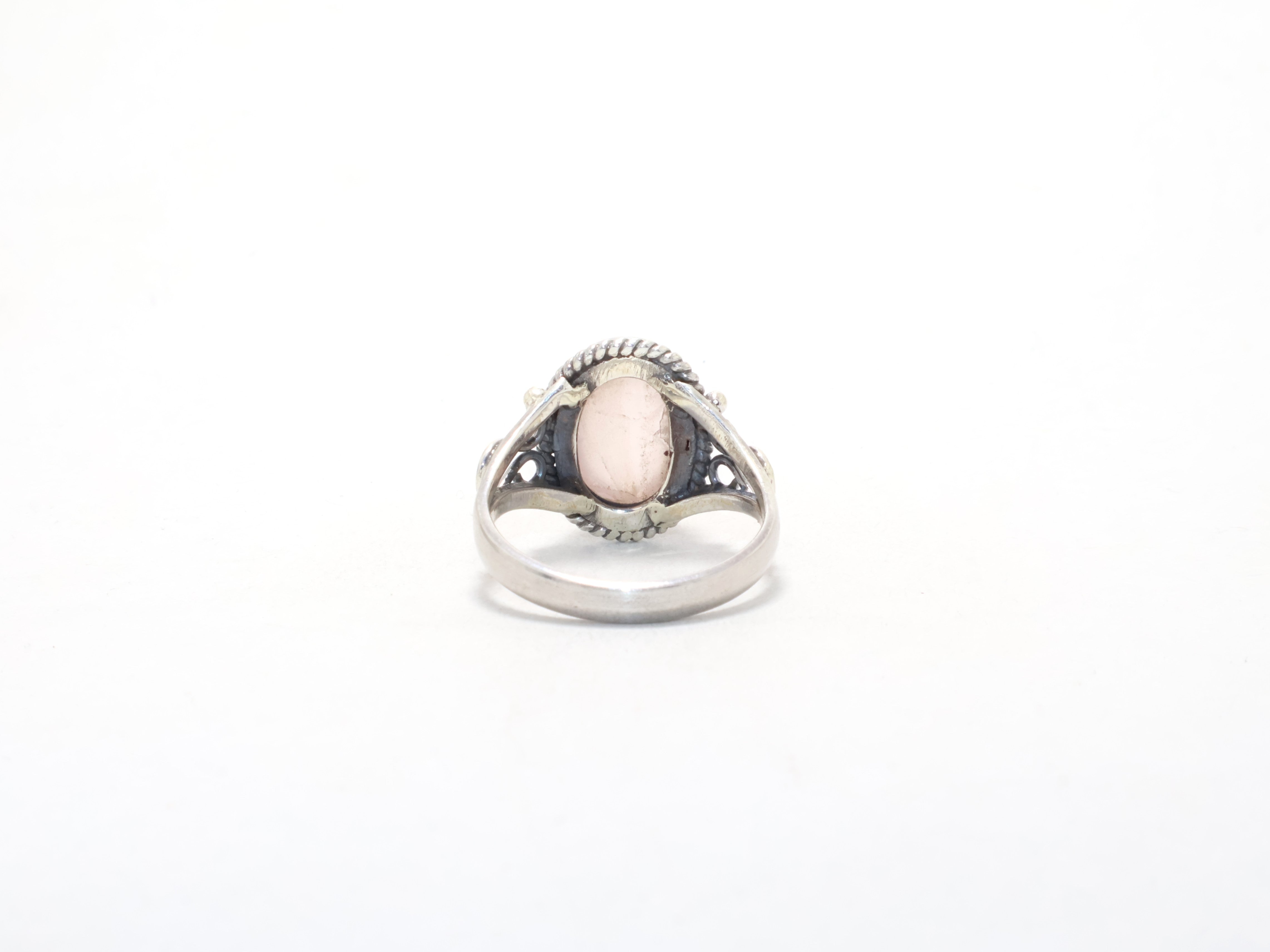 Natürlicher ovaler Rosenquarz-Ring Designer-Ring Handgemachter Ring Minimalistischer Ring 925 Silberring