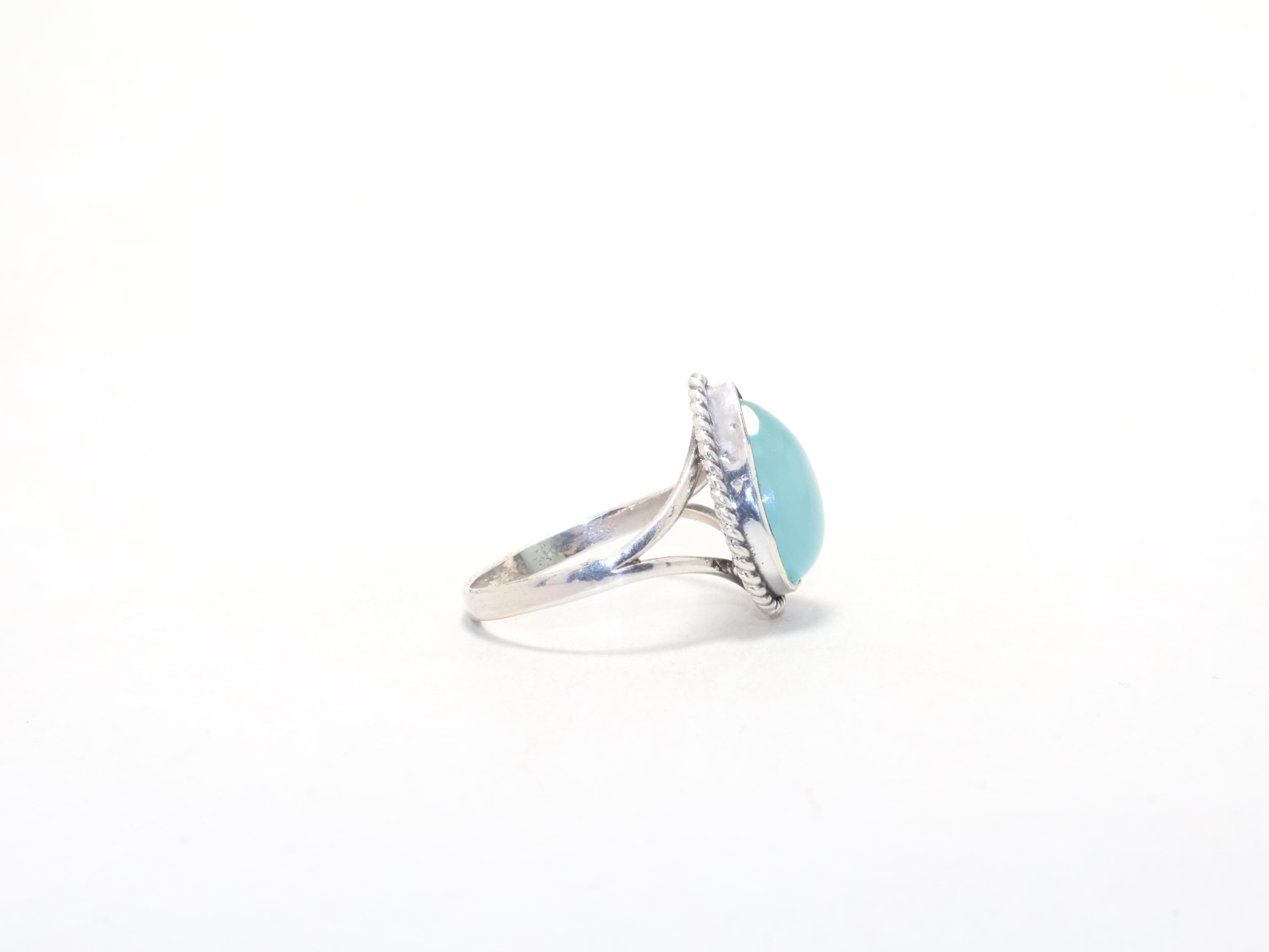 Druppelvormige Aqua Chalcedoon Ring 925 Sterling Zilver Handgemaakte Ring Cadeau Voor Haar Beloftering Verfijnde Ring Edelsteen Ring