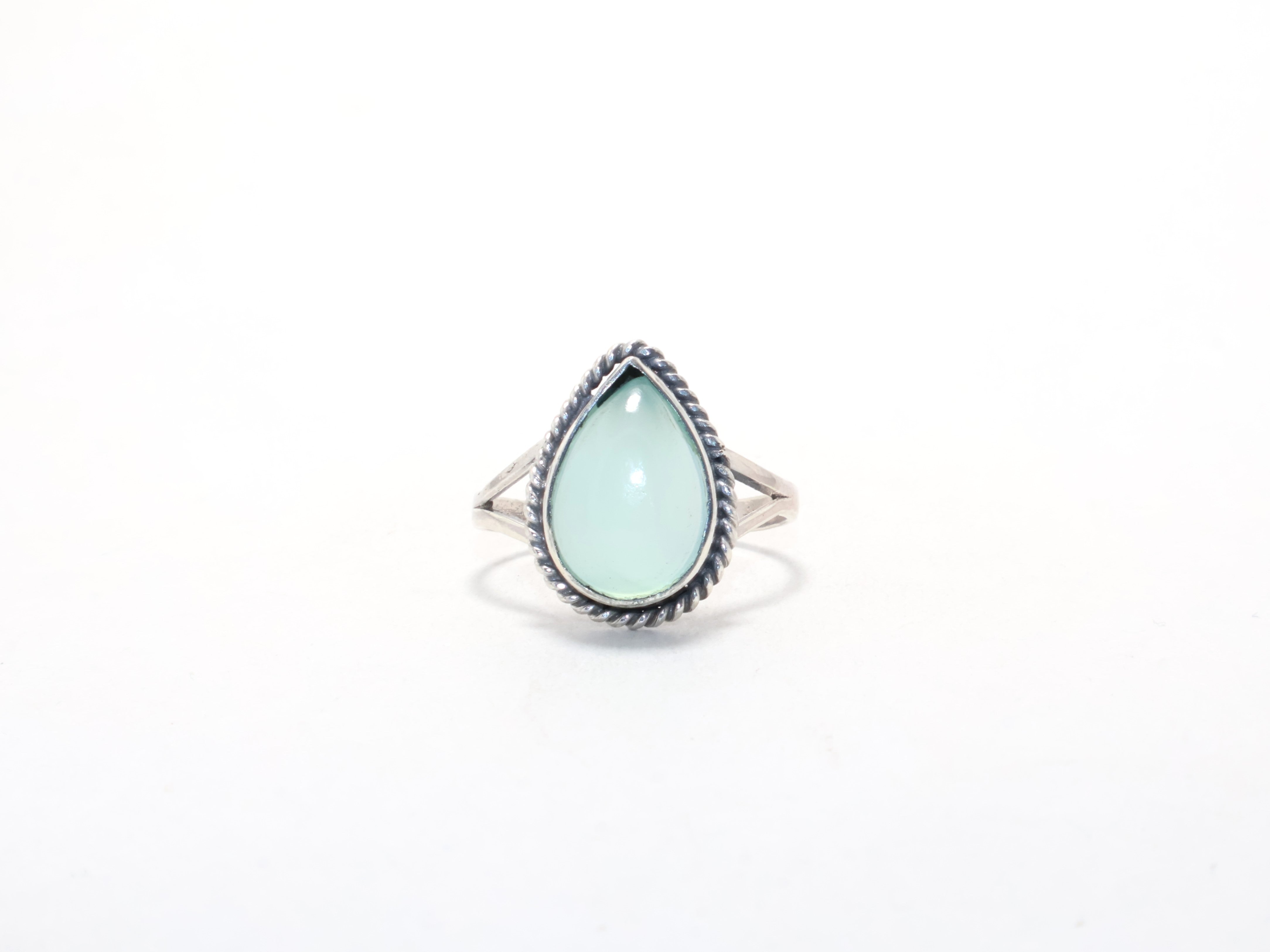 Tropfenförmiger Aqua Chalcedon Ring 925 Sterling Silber Handgemachter Ring Geschenk Für Sie Versprechensring Zierlicher Ring Edelsteinring