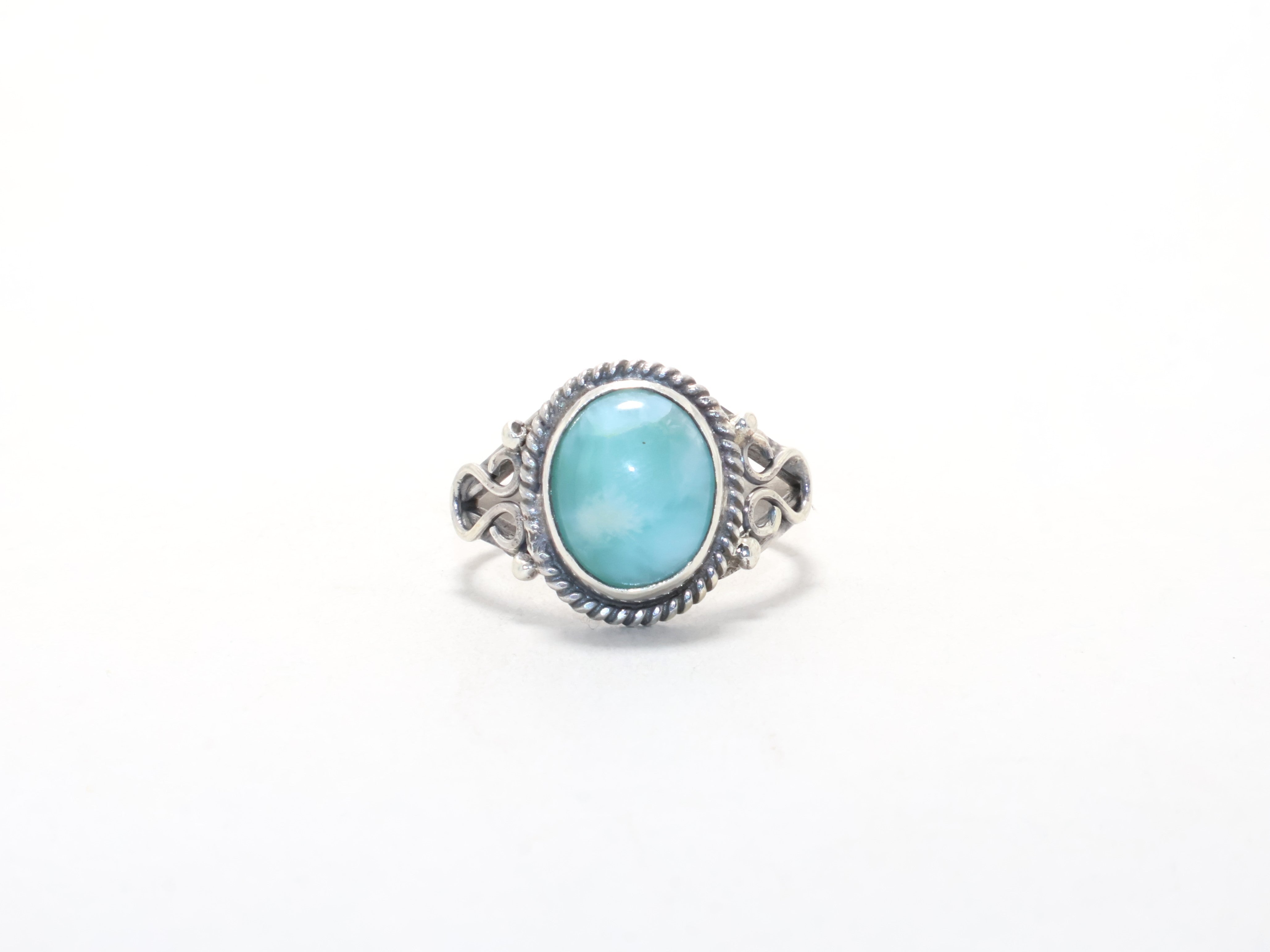 Designer Oval Larimar Ring Zierlicher minimalistischer Edelsteinring 925 Sterling Silber Geburtssteinring Geschenk für sie