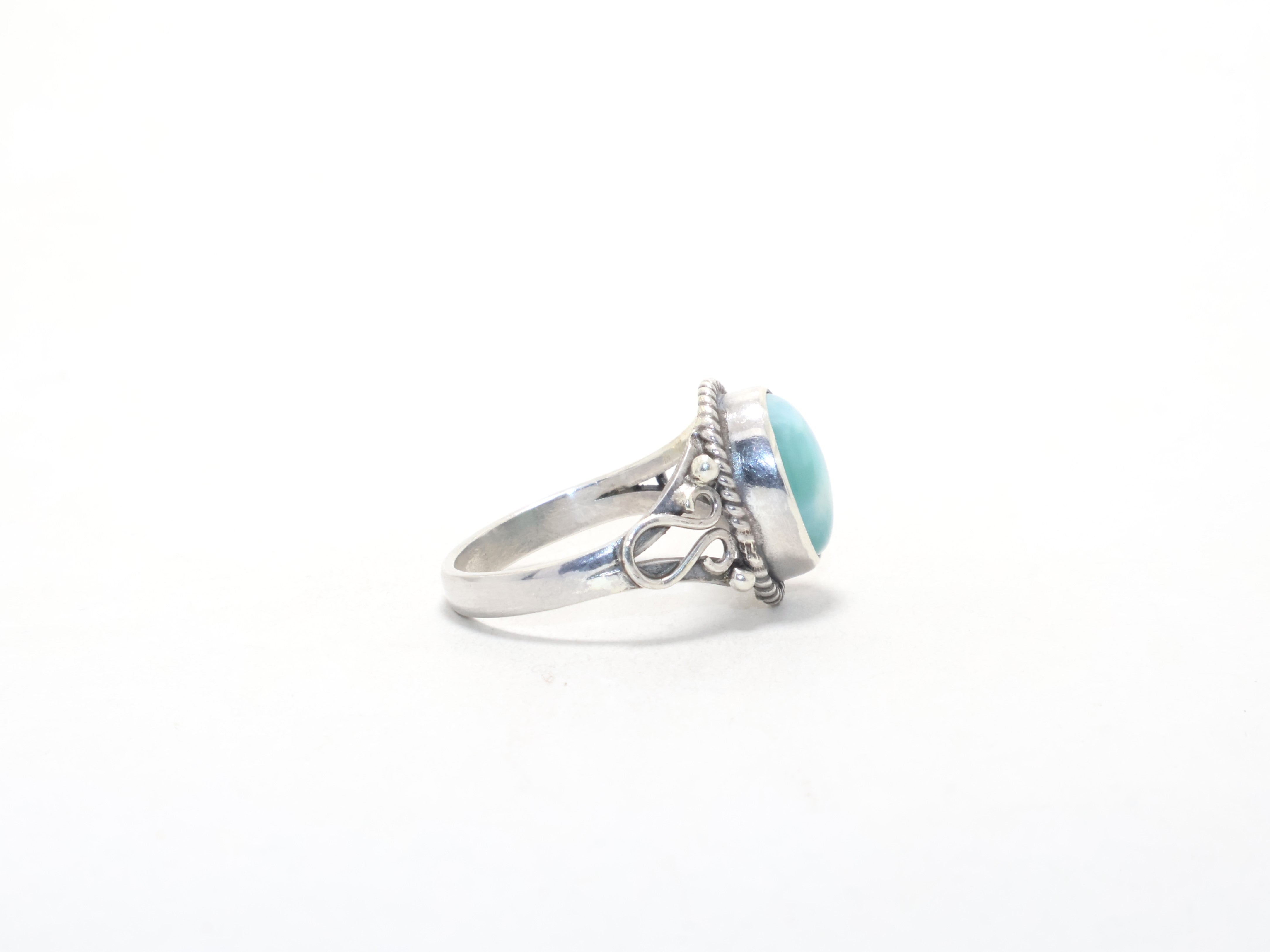 Designer Oval Larimar Ring Zierlicher minimalistischer Edelsteinring 925 Sterling Silber Geburtssteinring Geschenk für sie