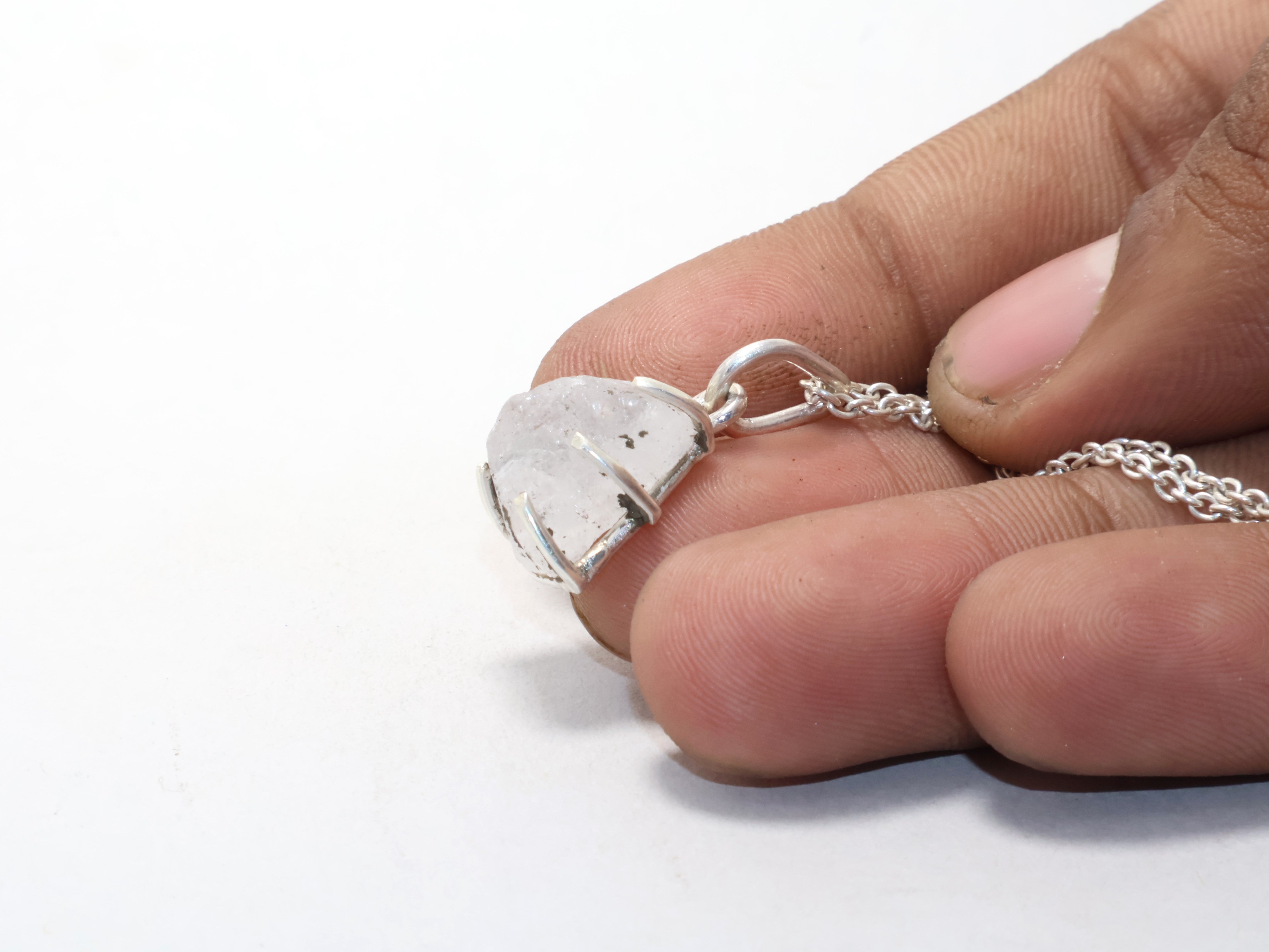 Natural Crystal Quartz Silver Necklace Minimalist Necklace Genuine Crystal April Birthstone Necklace Sterling Silver Gemstone Jewelry