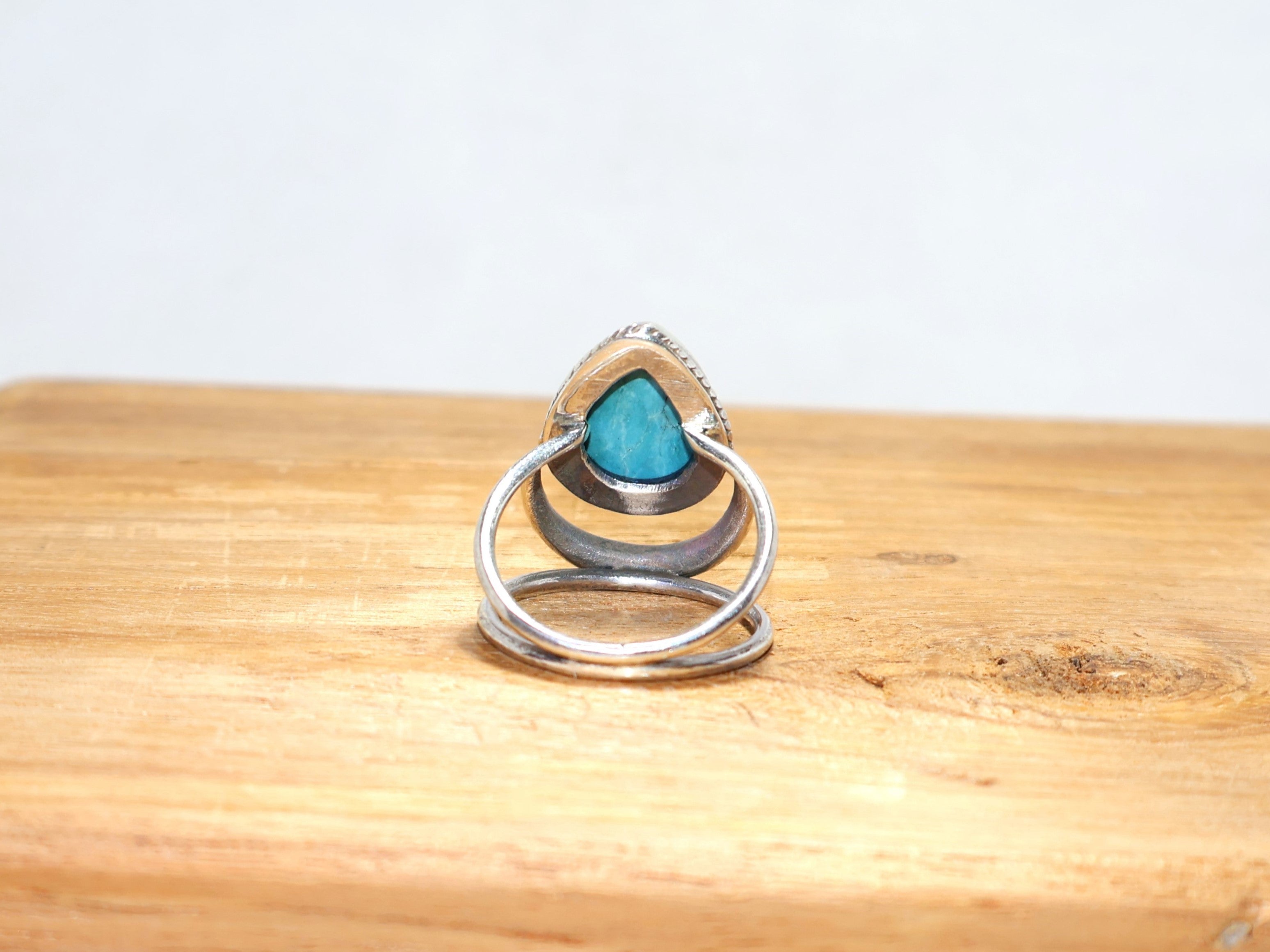 Türkis-Tropfenring, Birnenform, grüner Edelsteinring, 925 Sterling Silber Ring, Boho-Geschenk für Sie, handgefertigter Silberring