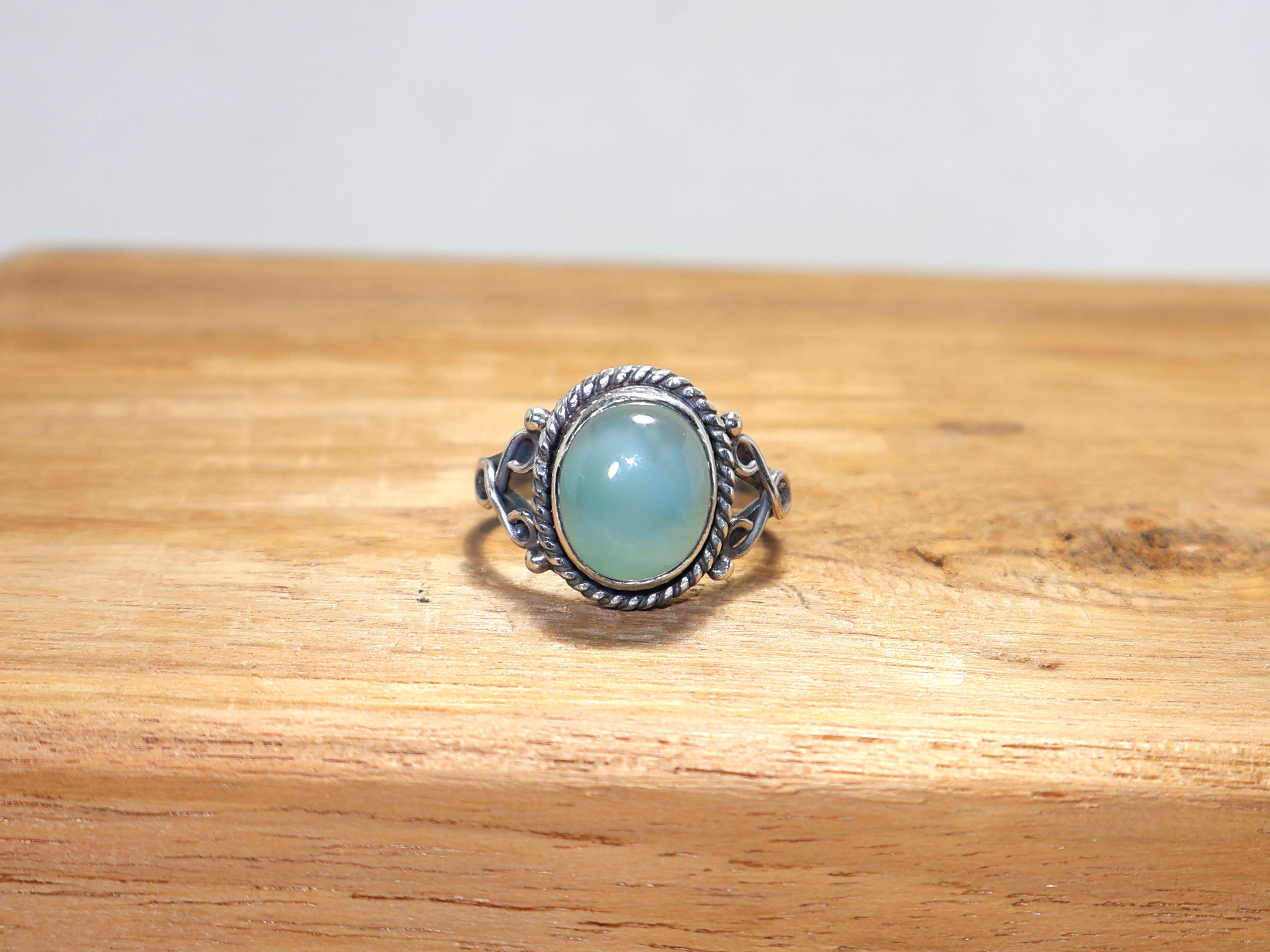 925 Sterling Zilveren Ring Aqua Chalcedoon Ring Handgemaakte Blauwe Steen Ovaalvormige Ring Jubileum Cadeau Ring Natuurlijke Edelsteen Ring