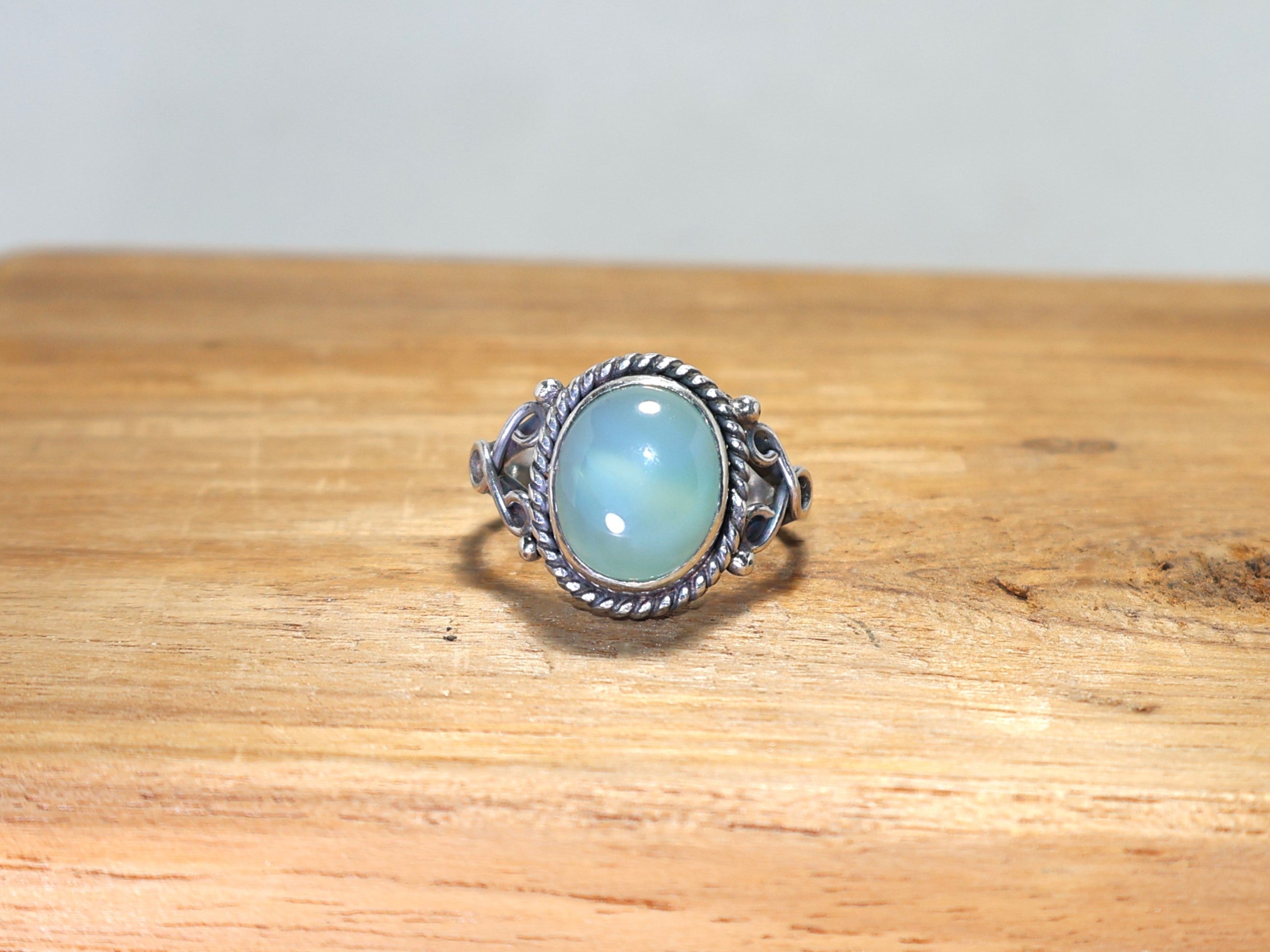 925 Sterling Zilveren Ring Aqua Chalcedoon Ring Handgemaakte Blauwe Steen Ovaalvormige Ring Jubileum Cadeau Ring Natuurlijke Edelsteen Ring