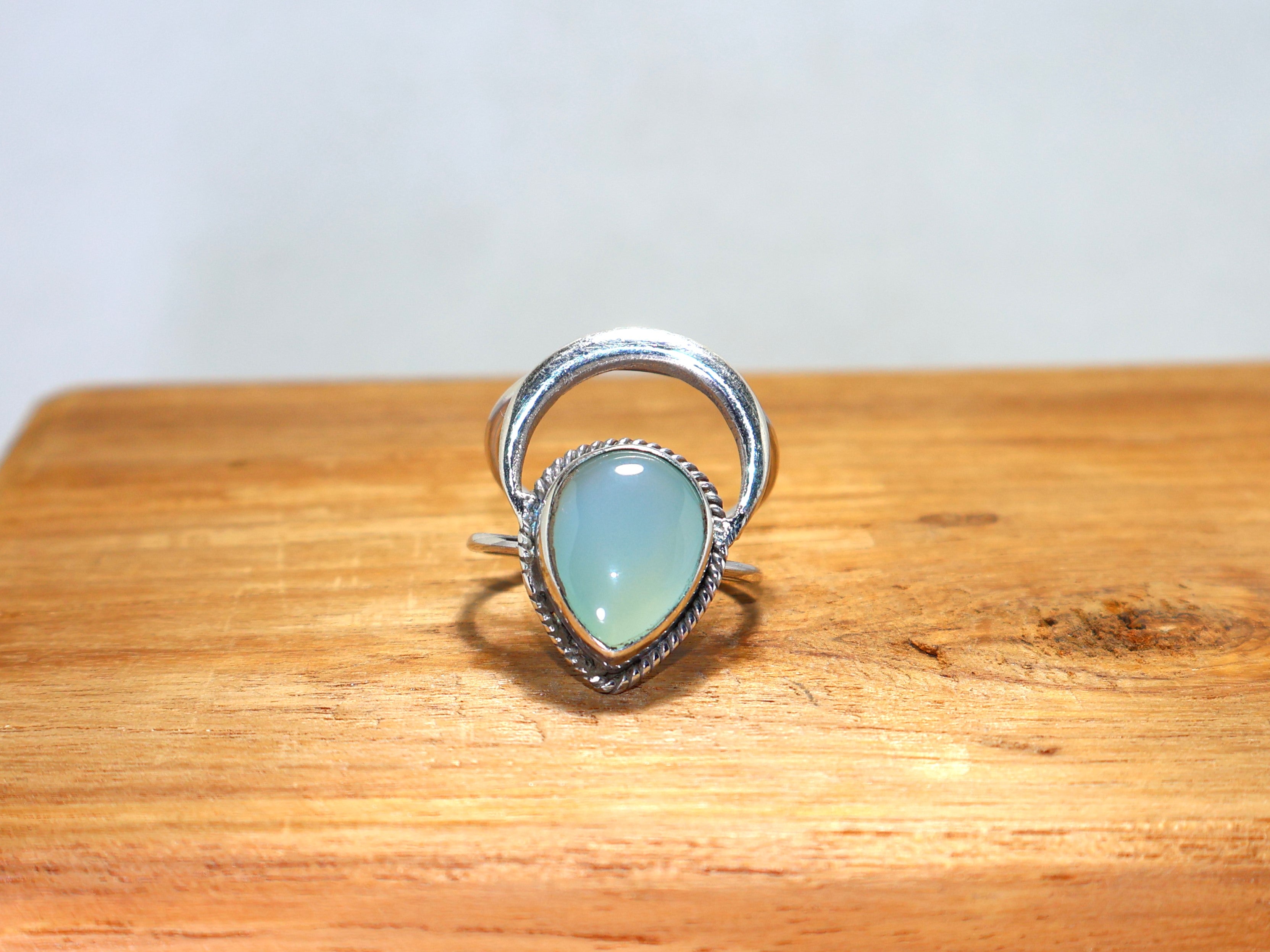 Aqua Chalcedoon Ring 925 Sterling Zilveren Ring Natuurlijke Edelsteen Ring Handgemaakte Ring Peer Vorm Edelsteen Cadeau Voor Haar Geboortesteen Ring