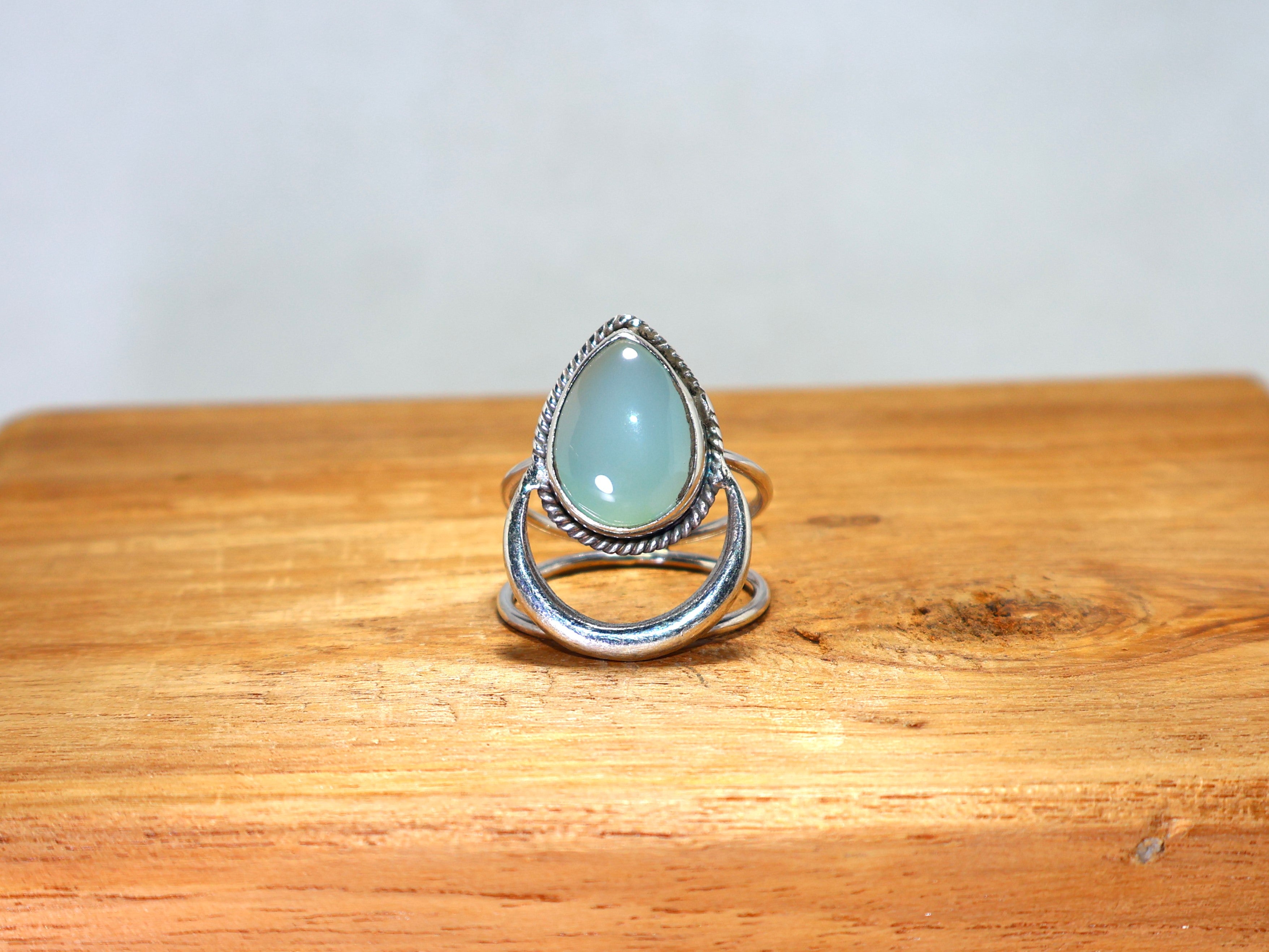 Aqua Chalcedon Ring 925 Sterling Silber Ring Natur Edelstein Ring Handgemachter Ring Tropfenförmiger Edelstein Ring Geschenk Für Sie Geburtsstein Ring