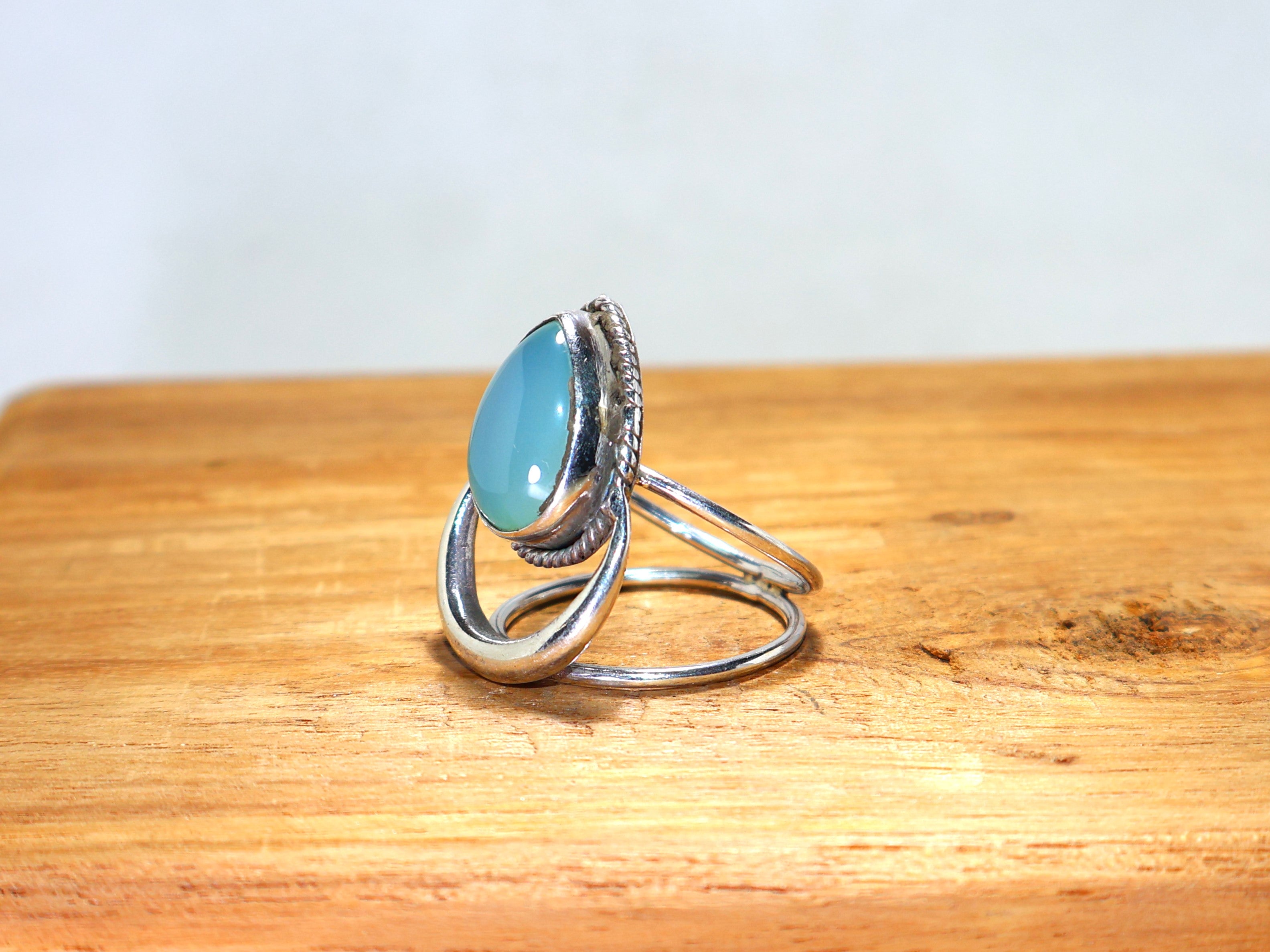 Aqua Chalcedon Ring 925 Sterling Silber Ring Natur Edelstein Ring Handgemachter Ring Tropfenförmiger Edelstein Ring Geschenk Für Sie Geburtsstein Ring